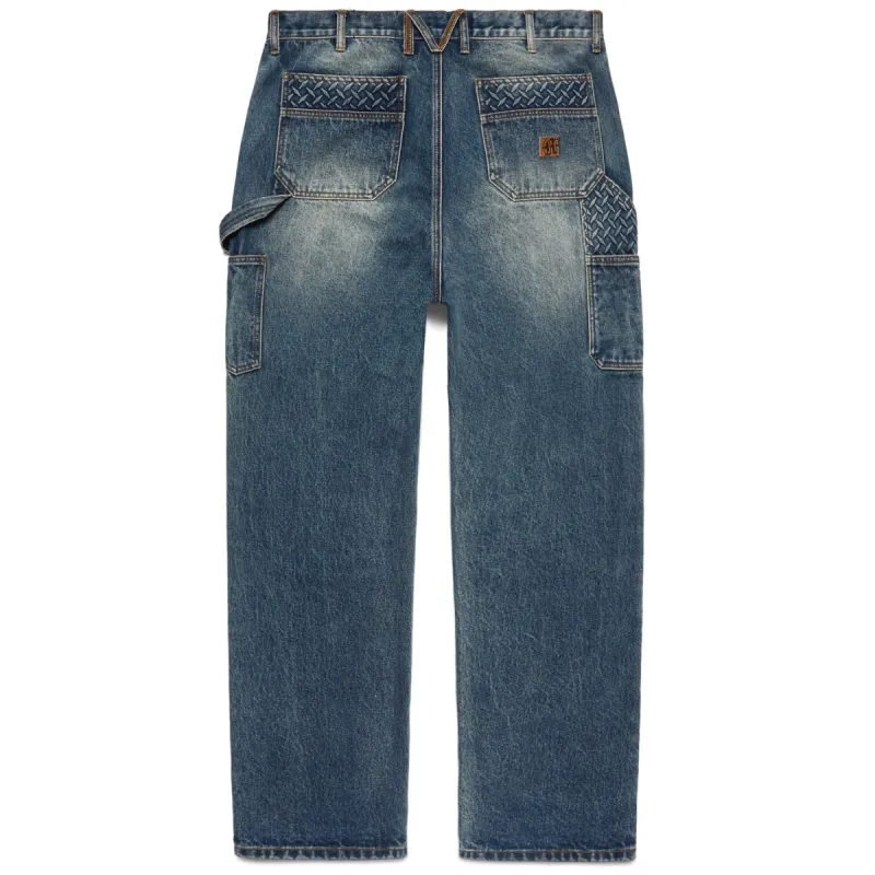 STEEL EMBOSSED DENIM CARPENTER PANTS sold by Menace