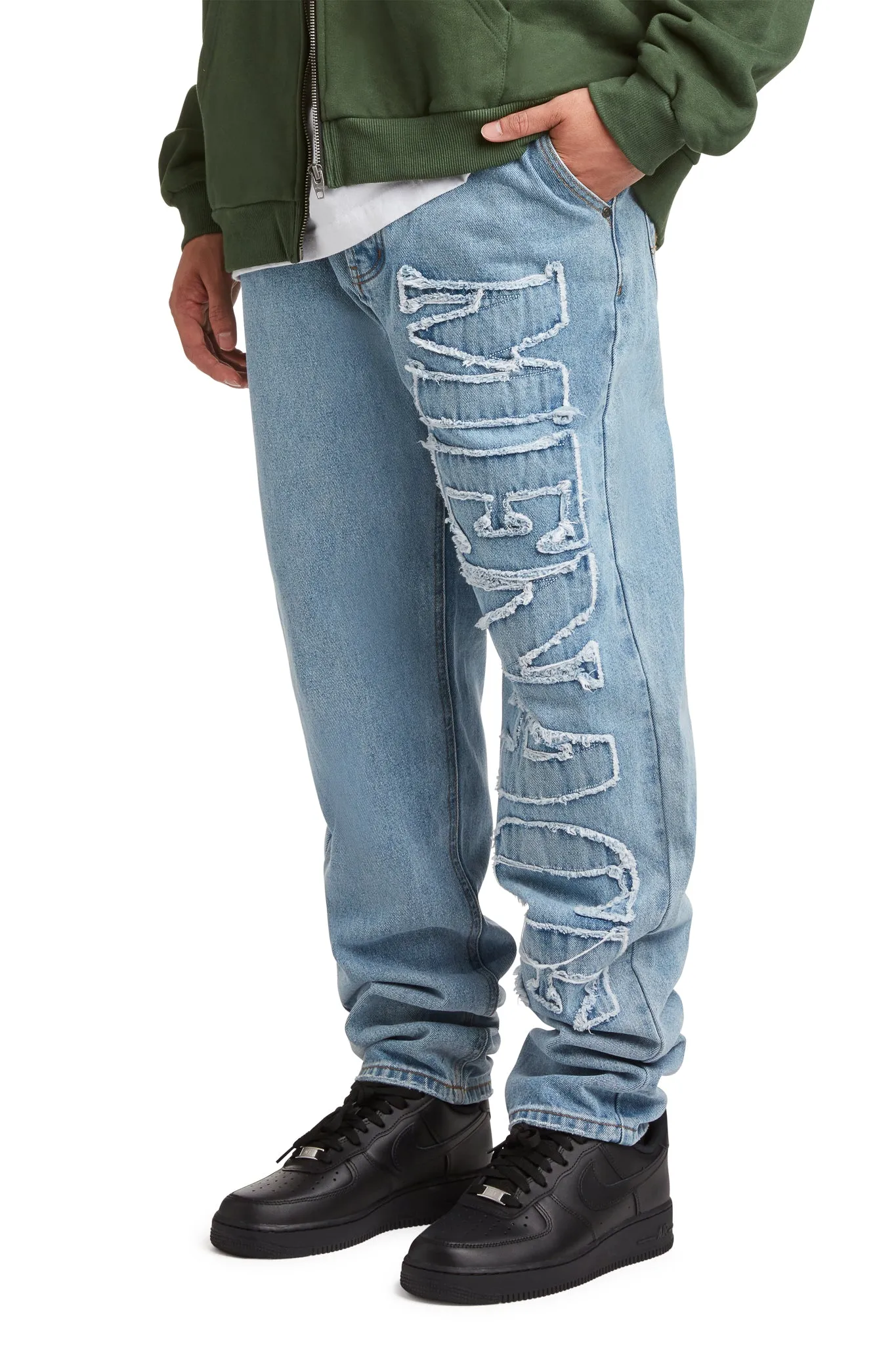 DISTRESSED STENCIL DENIM PANTS sold by Menace product image thumbnail 4