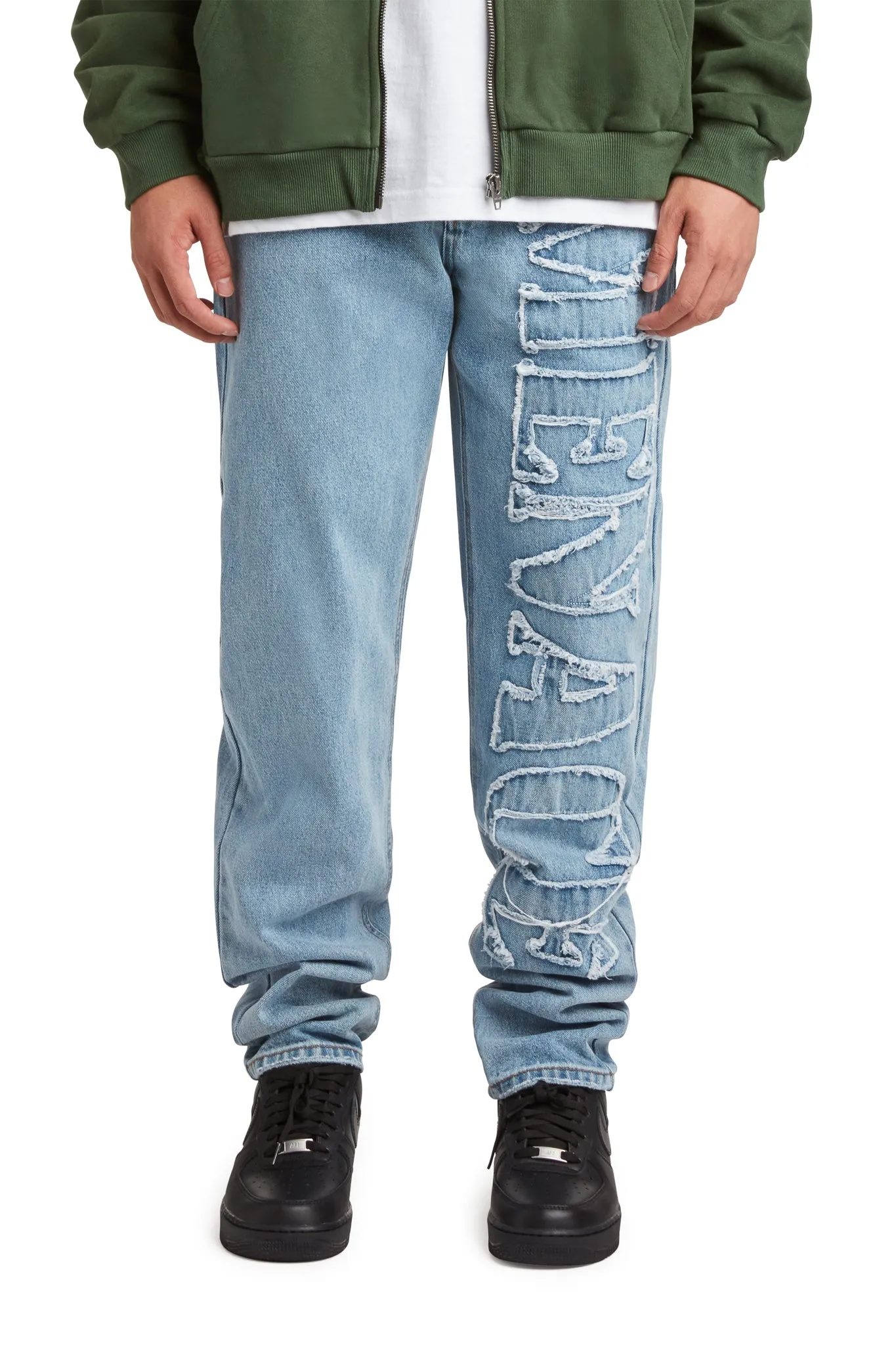 DISTRESSED STENCIL DENIM PANTS sold by Menace product image thumbnail 3