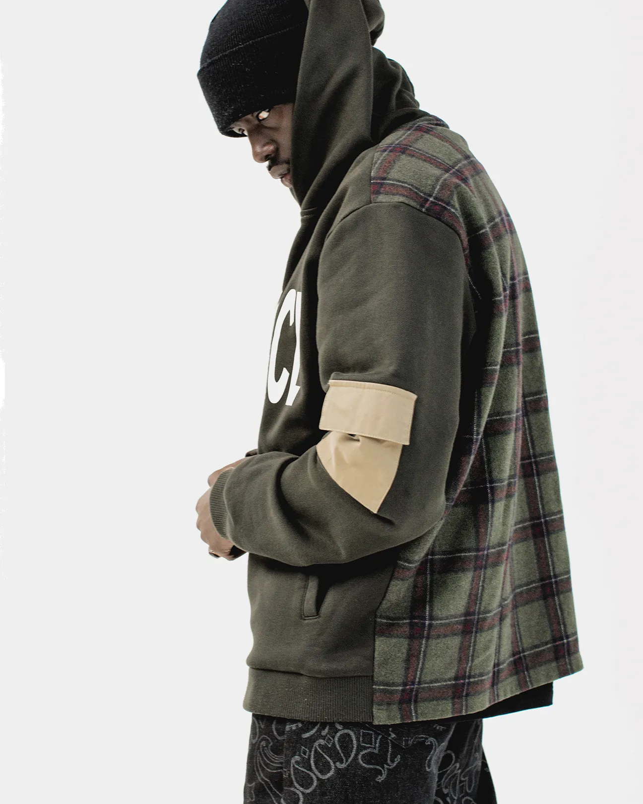 MENACE SPLIT WOOL PLAID FRENCH TERRY HOODIE sold by Menace product image thumbnail 4