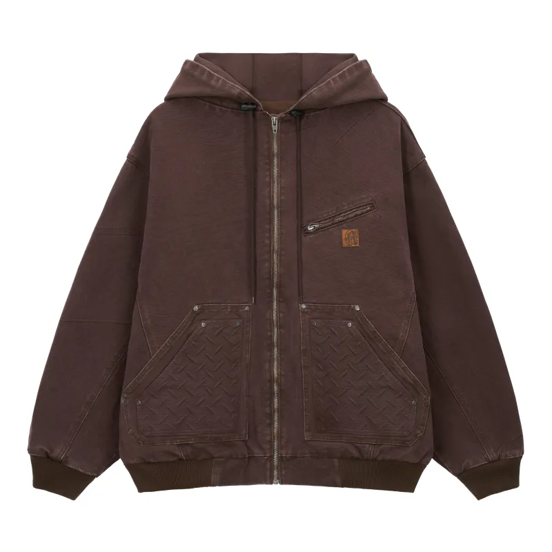 STEEL EMBOSSED CANVAS HOODED JACKET sold by Menace