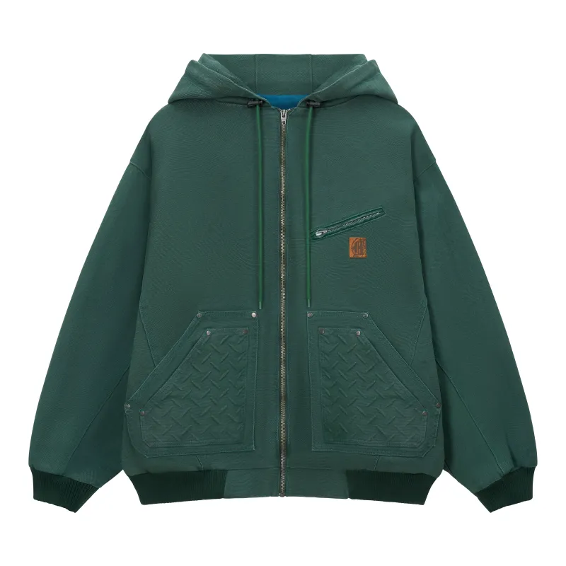 STEEL EMBOSSED CANVAS HOODED JACKET sold by Menace