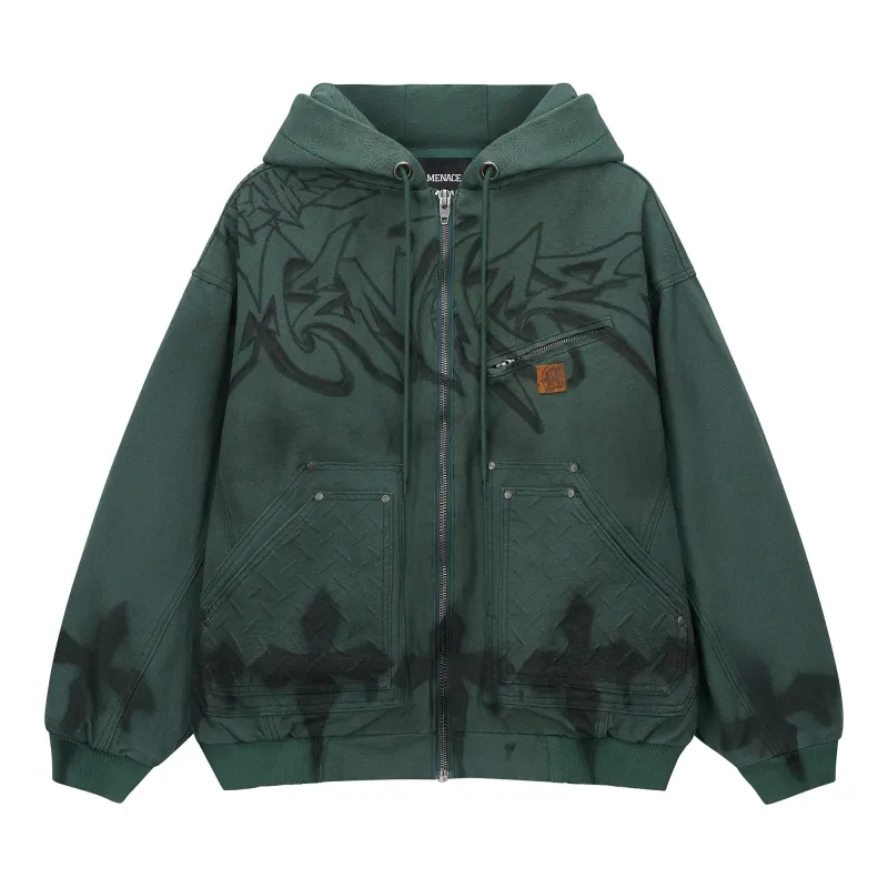 GRAFFITI STEEL EMBOSSED CANVAS HOODED JACKET sold by Menace