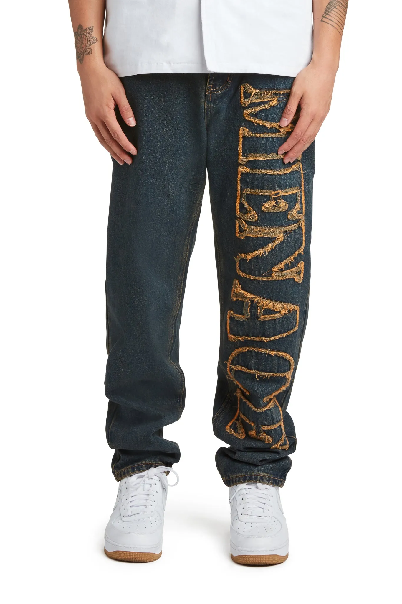DISTRESSED STENCIL DENIM PANTS sold by Menace product image thumbnail 3
