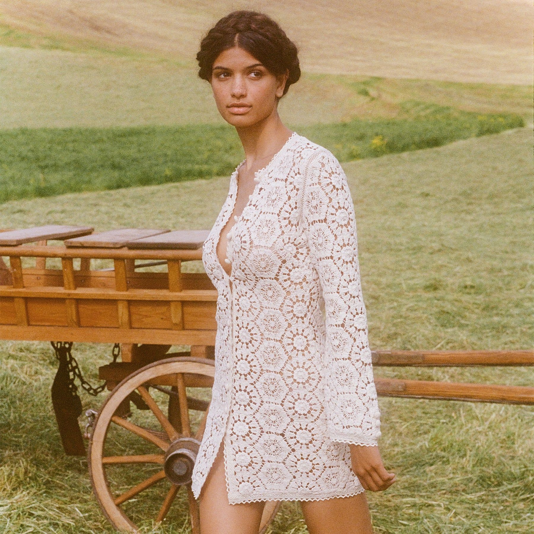 Helena Crochet Lace Mini Dress sold by Spell