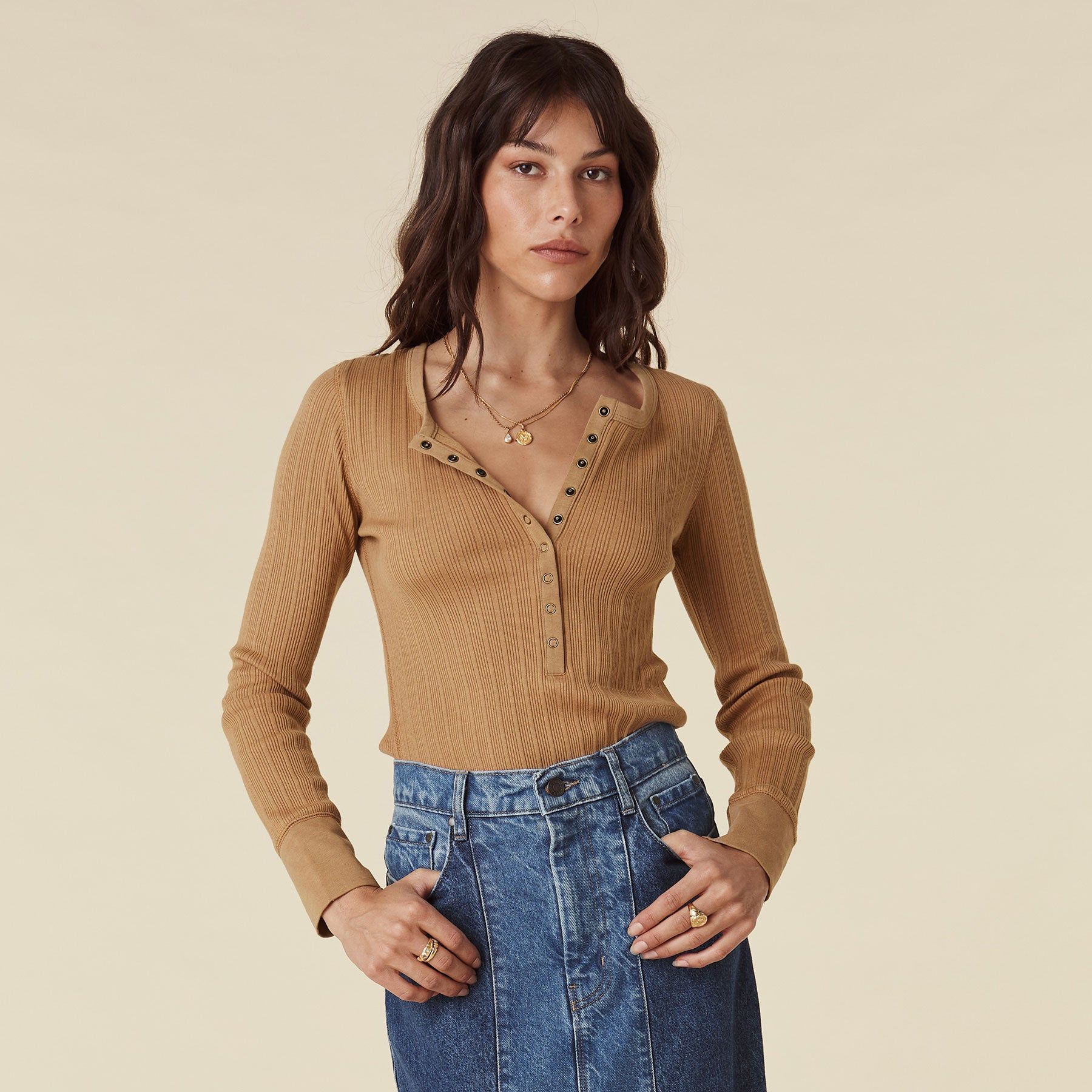 Stella Rib Henley Top sold by Spell