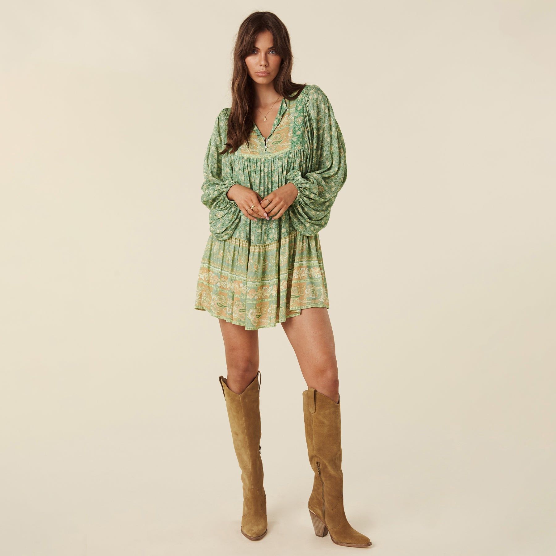 madame peacock boho dress Spell Madame Peacock Button Through Gown Emerald