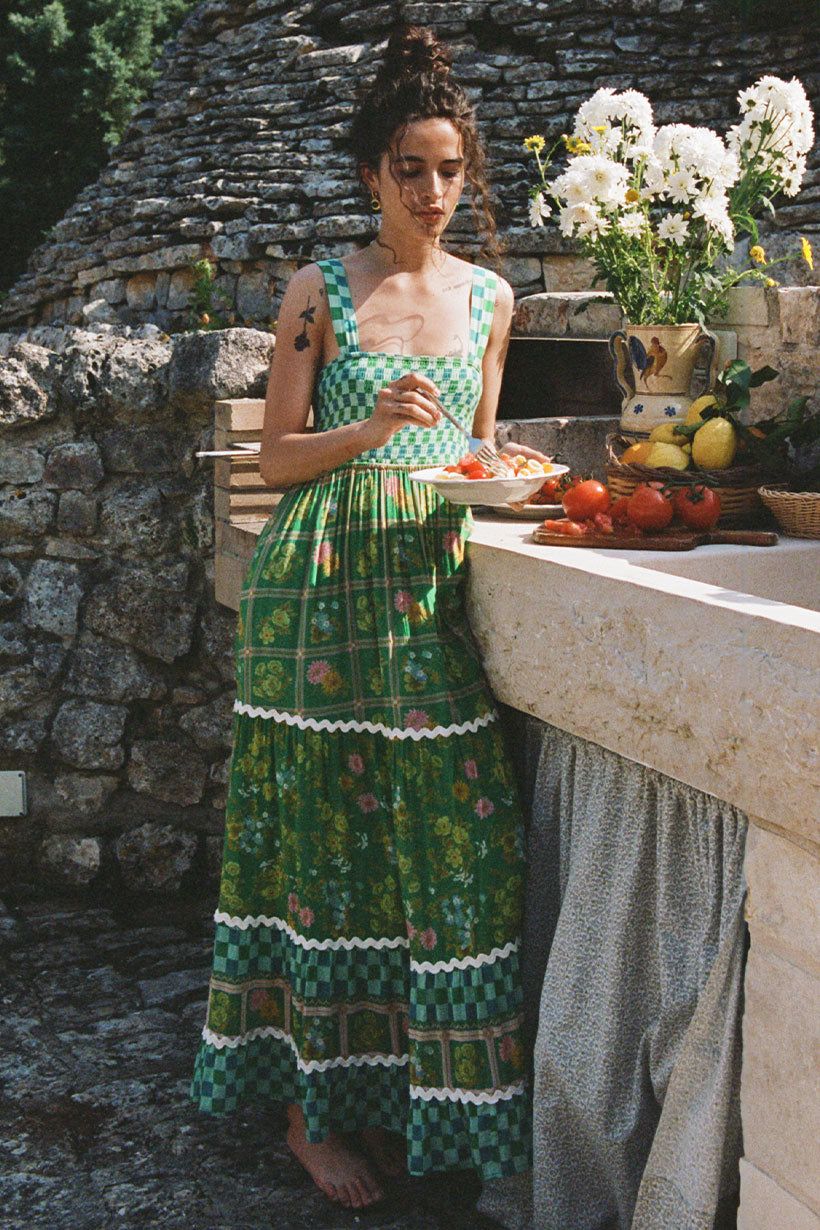 slim fit dress slacks Green Floral Print Ruffles Spaghetti Strap Dress with White Cardigan, Green / Xs main image 0