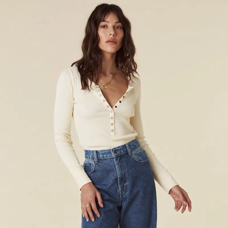 Stella Rib Henley Top sold by Spell