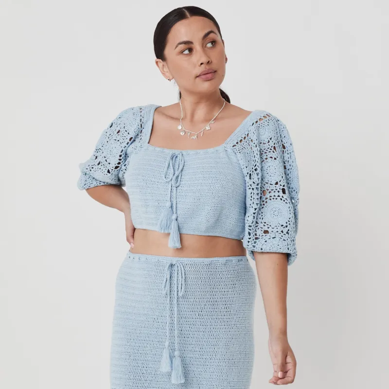 Let the Sunshine in Crochet Top sold by Spell
