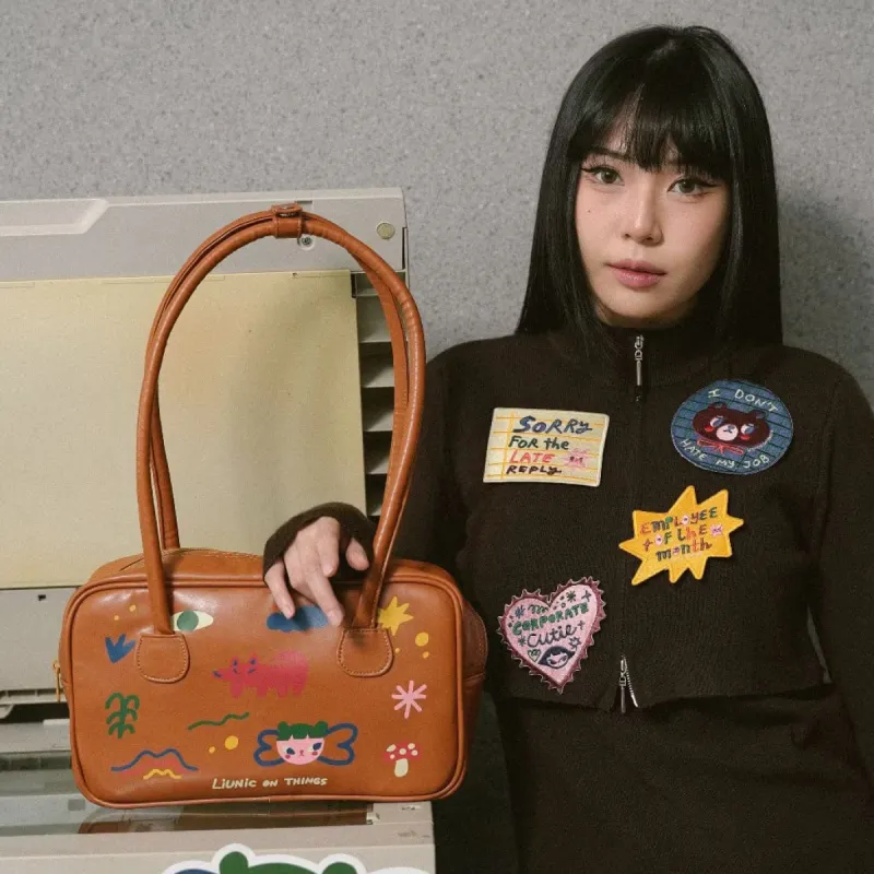 Work Hard Stay Cute Baguette Leather Bag | Liunic on Things sold by Liunic on Things