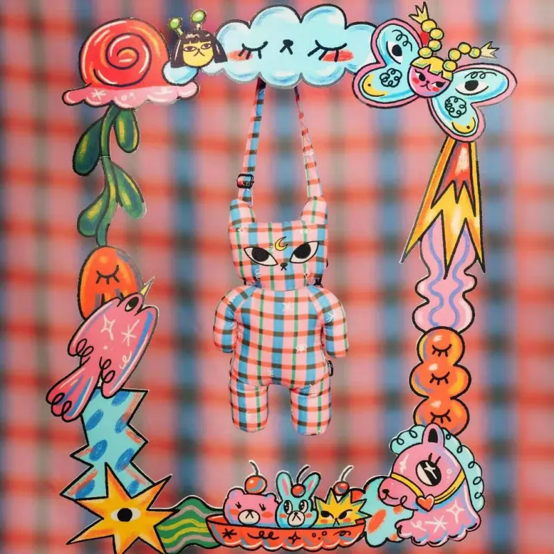 Plaid Playdate Uki The Cat Bag | Liunic on Things made by Liunic on Things