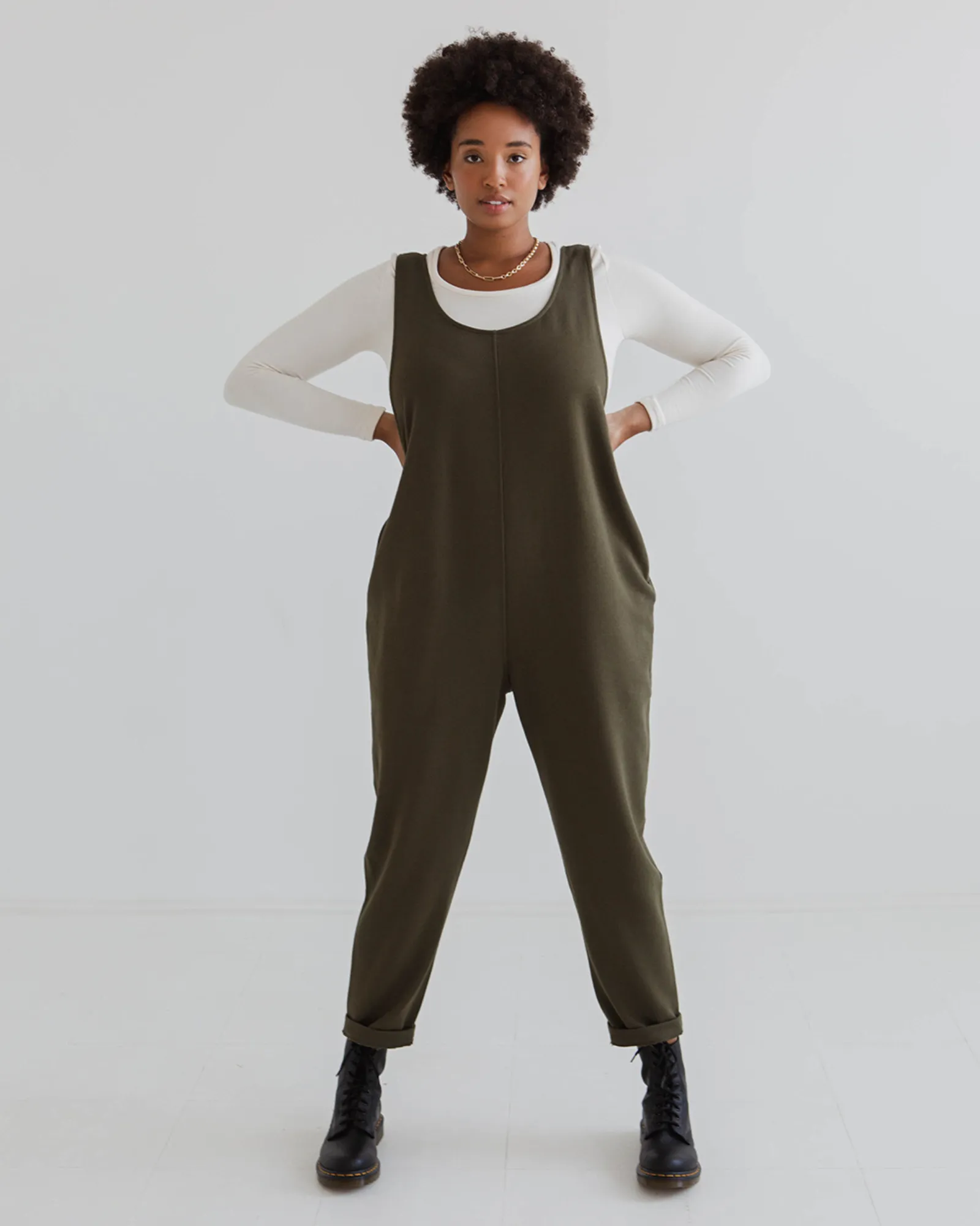 Laura 100% Organic Cotton Jumpsuit - Olive sold by Beyond Nine