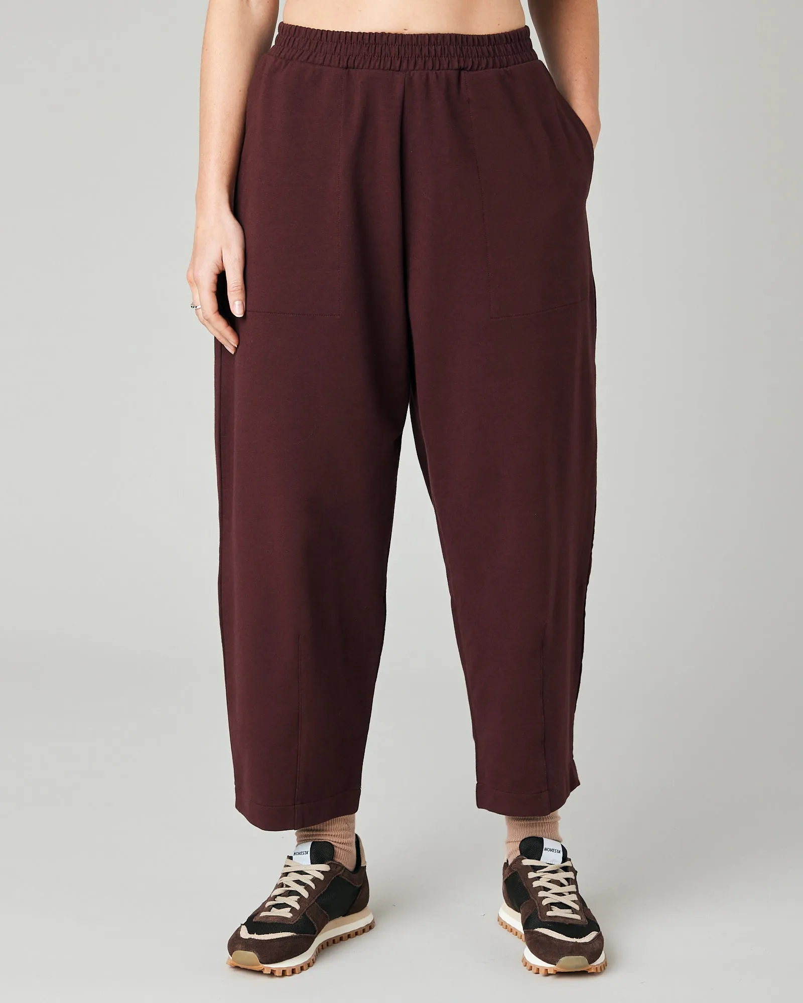 Huxley Burgundy Cotton Jersey Trousers sold by Beyond Nine