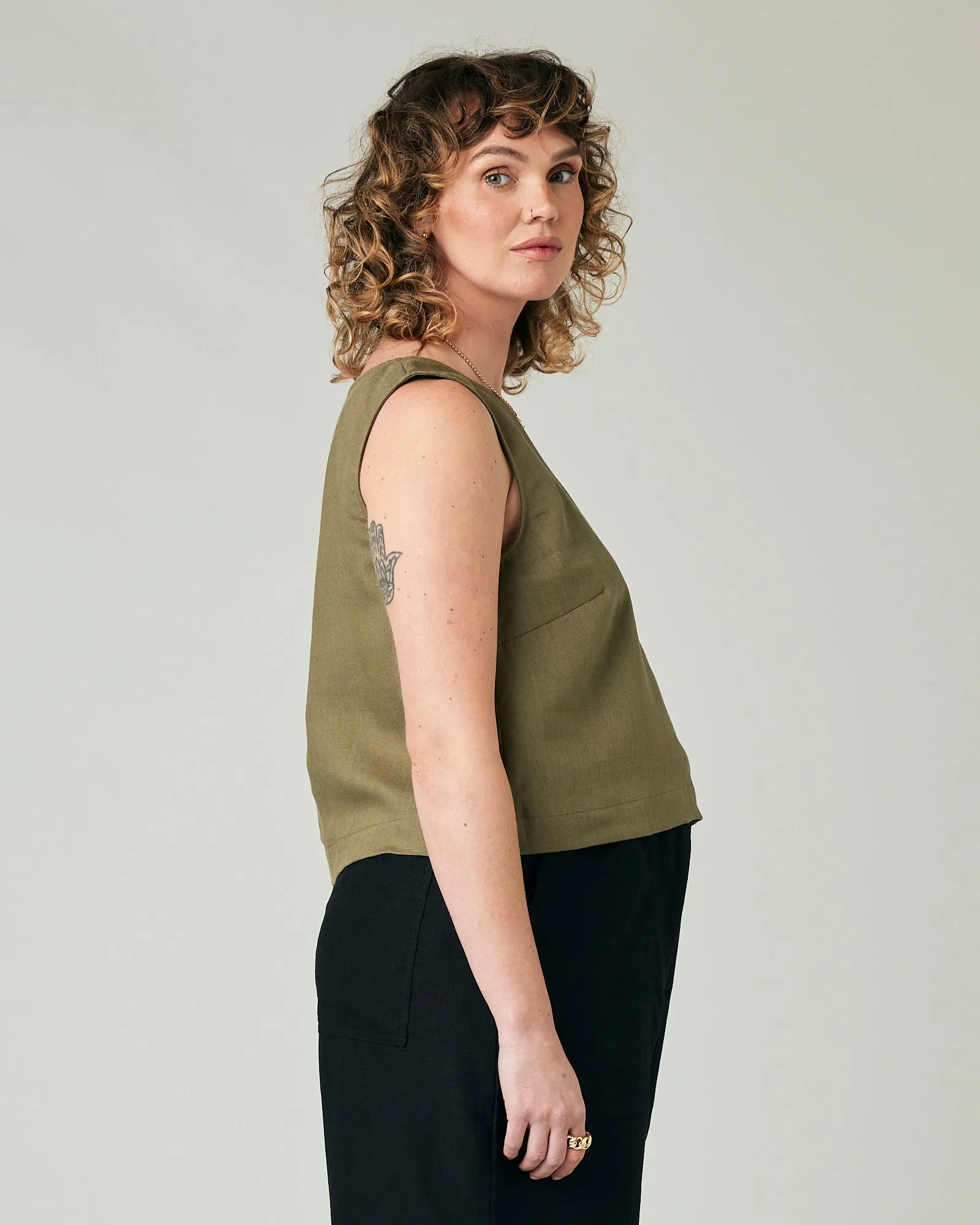 Esme Khaki Linen Top sold by Beyond Nine product image thumbnail 4