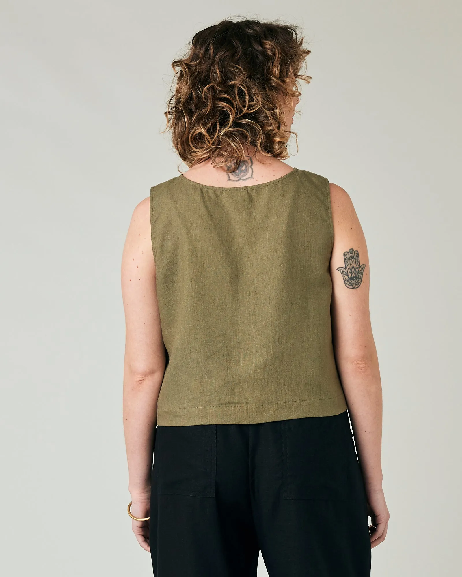 Esme Khaki Linen Top sold by Beyond Nine product image thumbnail 3