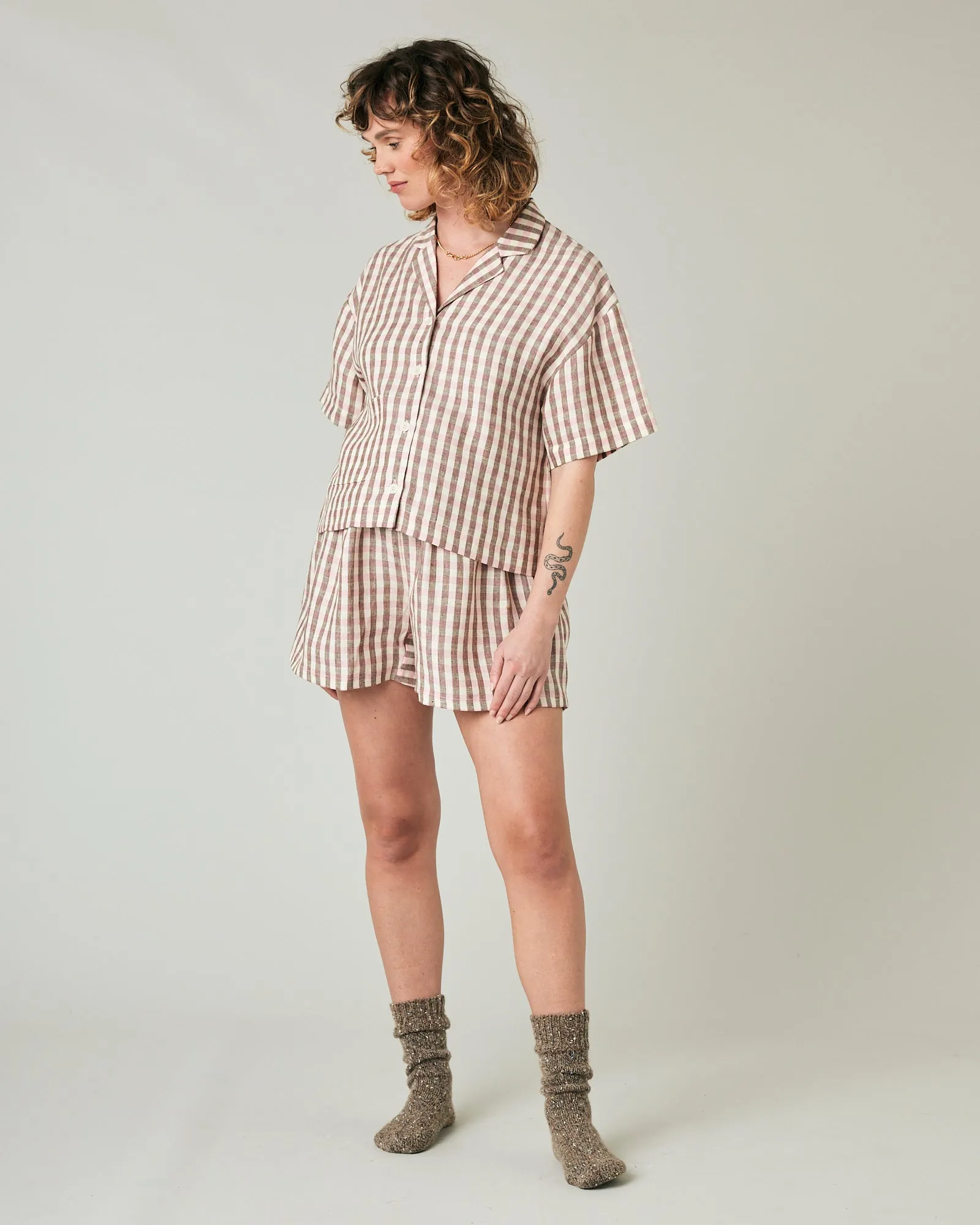 Bed Shorts Neapolitan Check Linen sold by Beyond Nine product image thumbnail 3