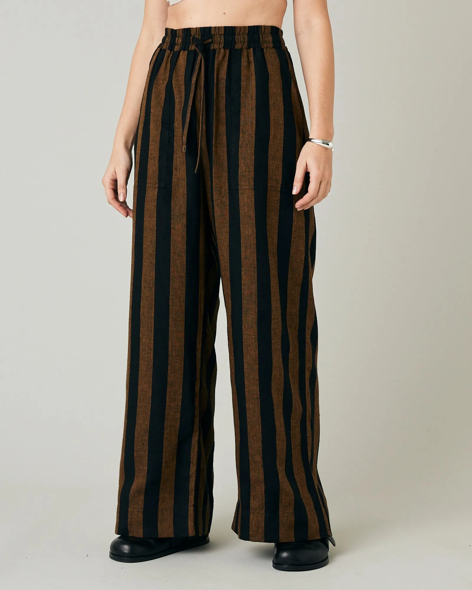 Lexi Rust & Black Stripe Linen Trousers sold by Beyond Nine product image thumbnail 3