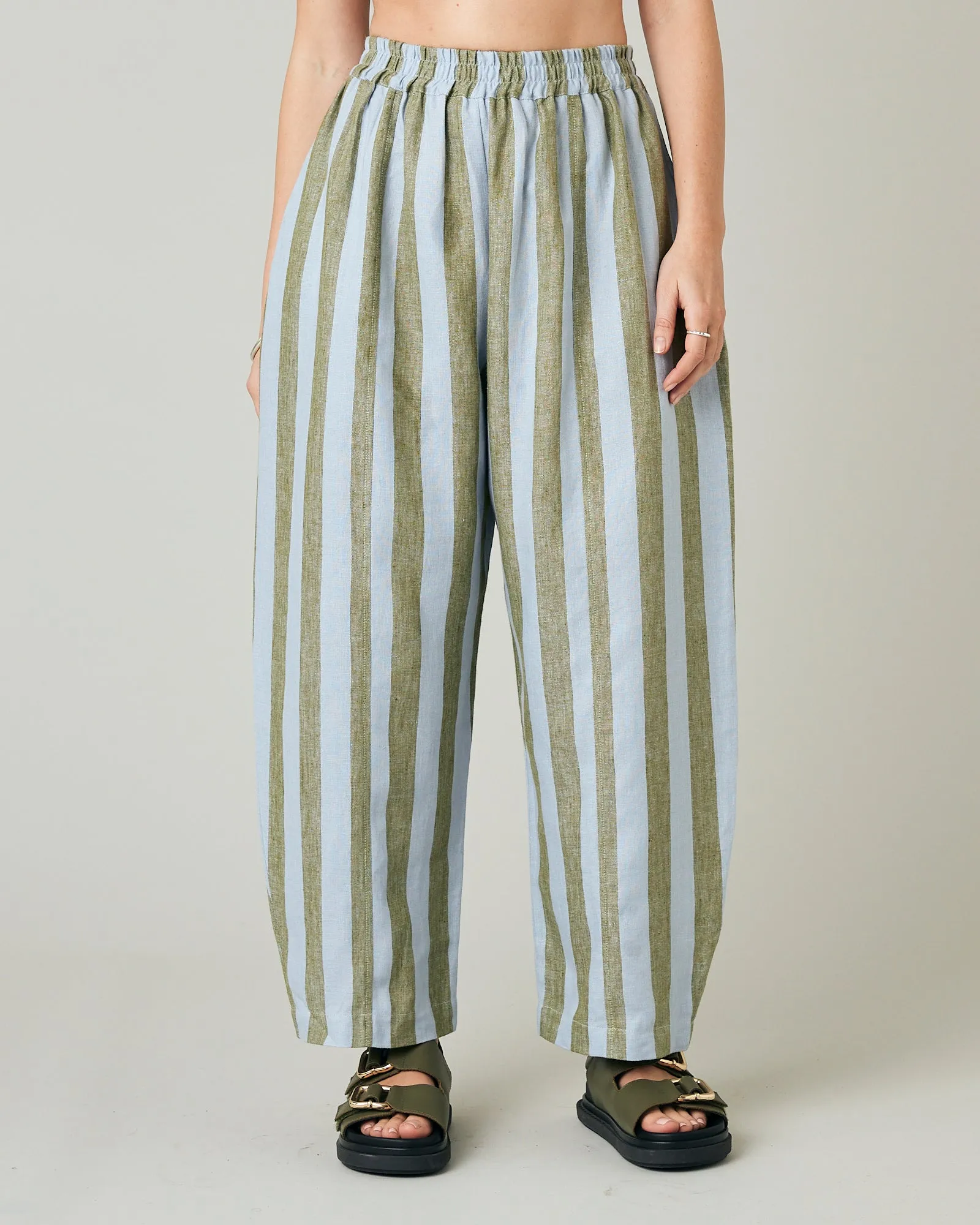 Mabel Meadow Stripe Linen Trousers sold by Beyond Nine