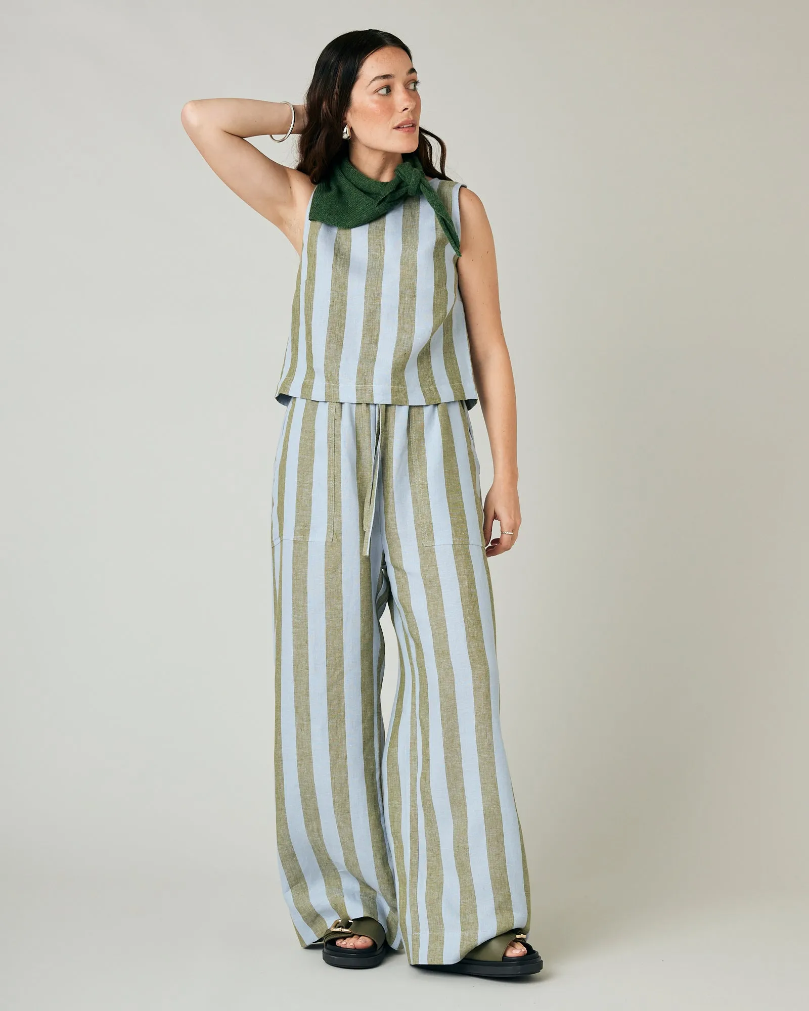 Lexi Meadow Stripe Linen Trousers sold by Beyond Nine