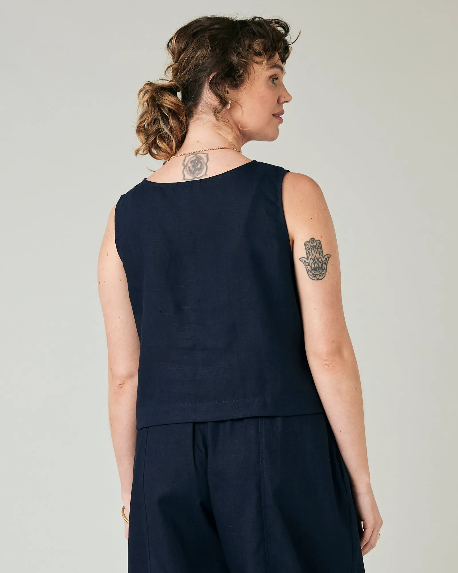 Esme Navy Linen Top sold by Beyond Nine product image thumbnail 3