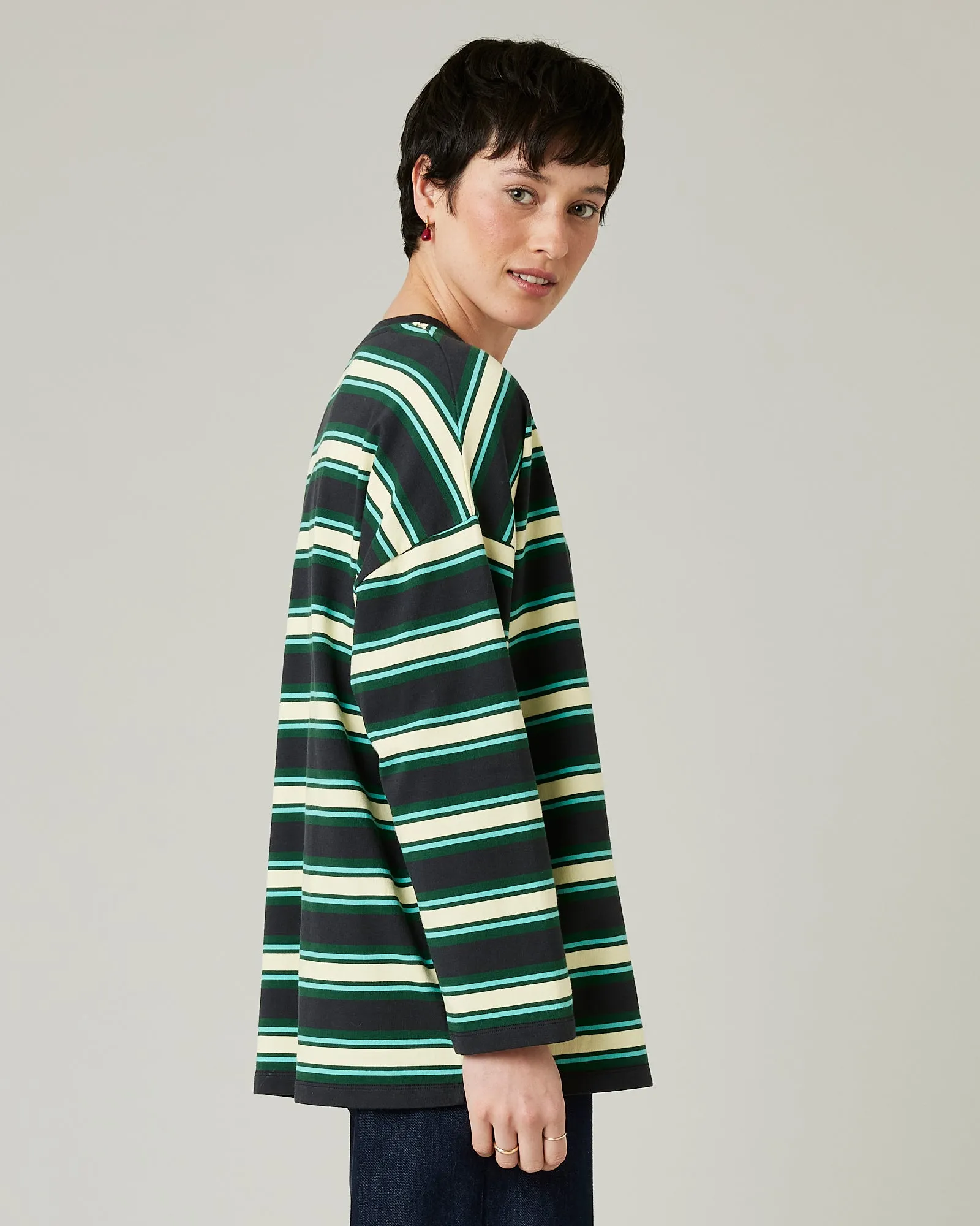 Robyn Top Butter, Green & Black Stripe sold by Beyond Nine product image thumbnail 4