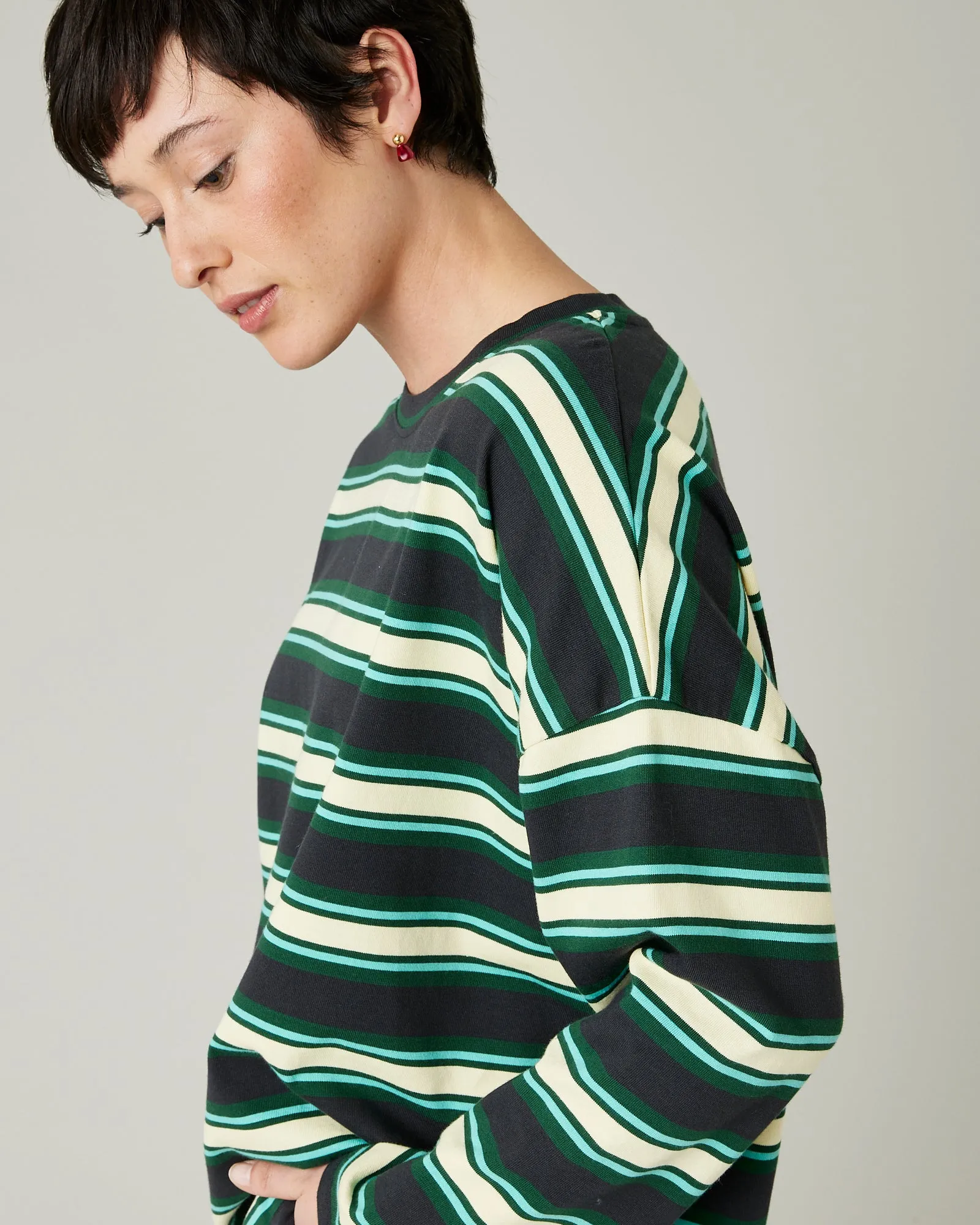 Robyn Top Butter, Green & Black Stripe sold by Beyond Nine product image thumbnail 5