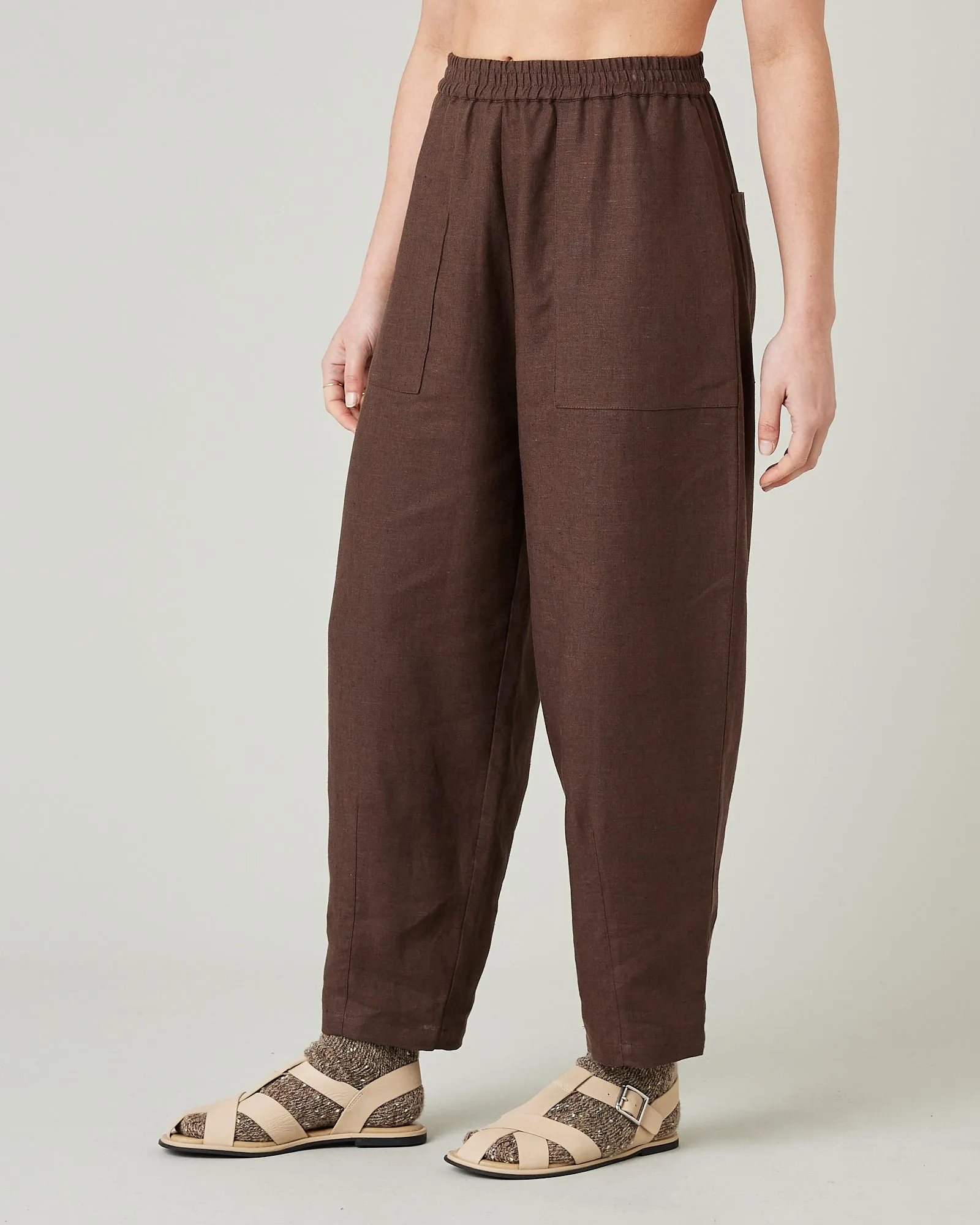 Huxley Chocolate Linen Trousers sold by Beyond Nine