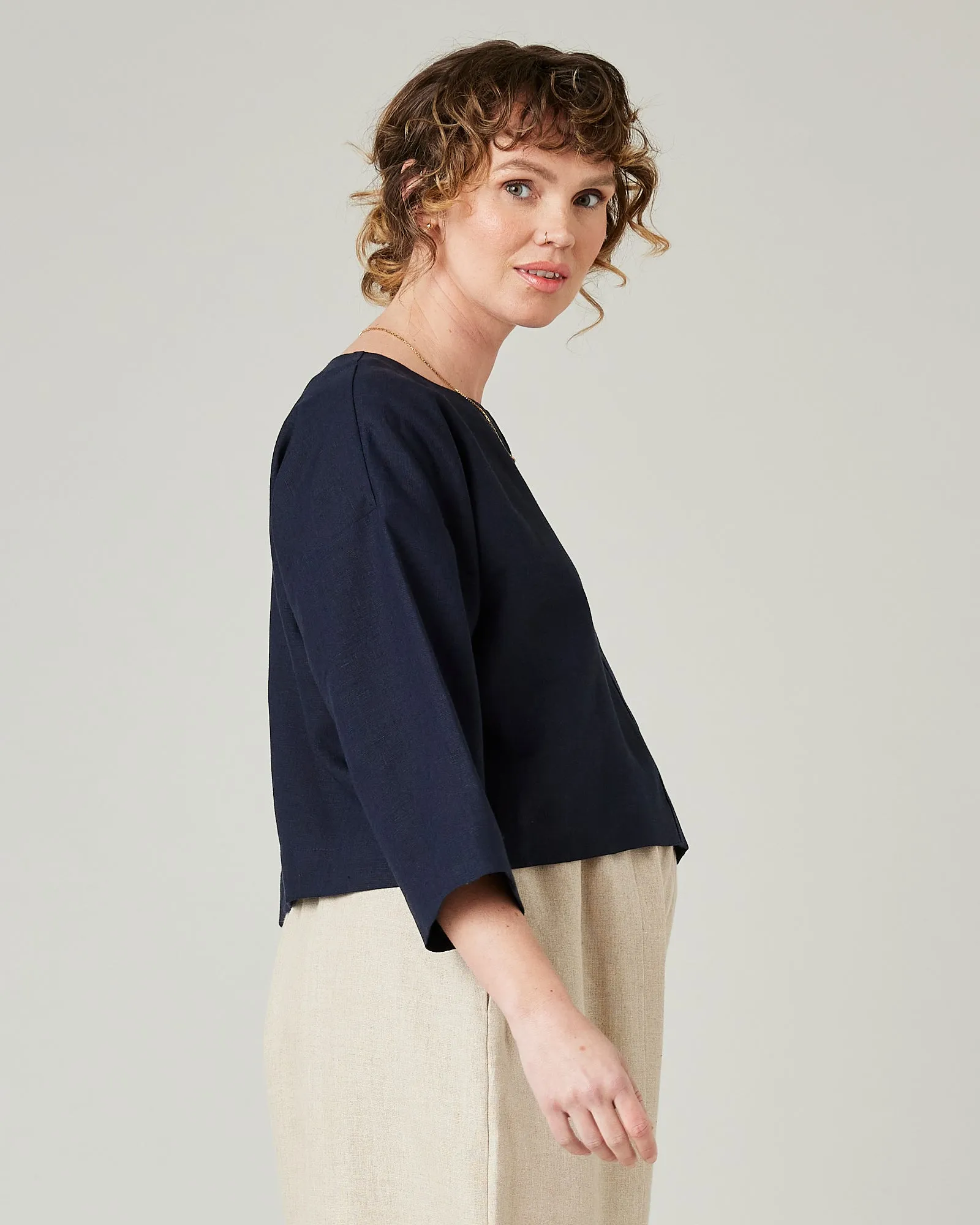 Lily Navy Linen Top sold by Beyond Nine product image thumbnail 4