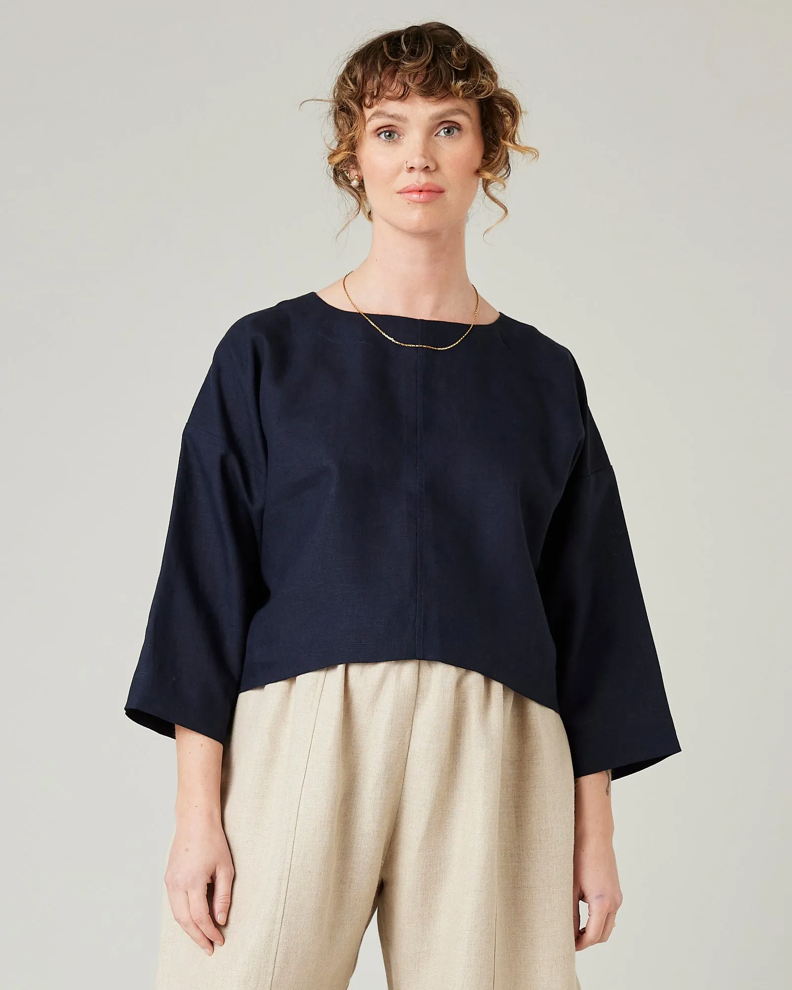 Lily Navy Linen Top sold by Beyond Nine