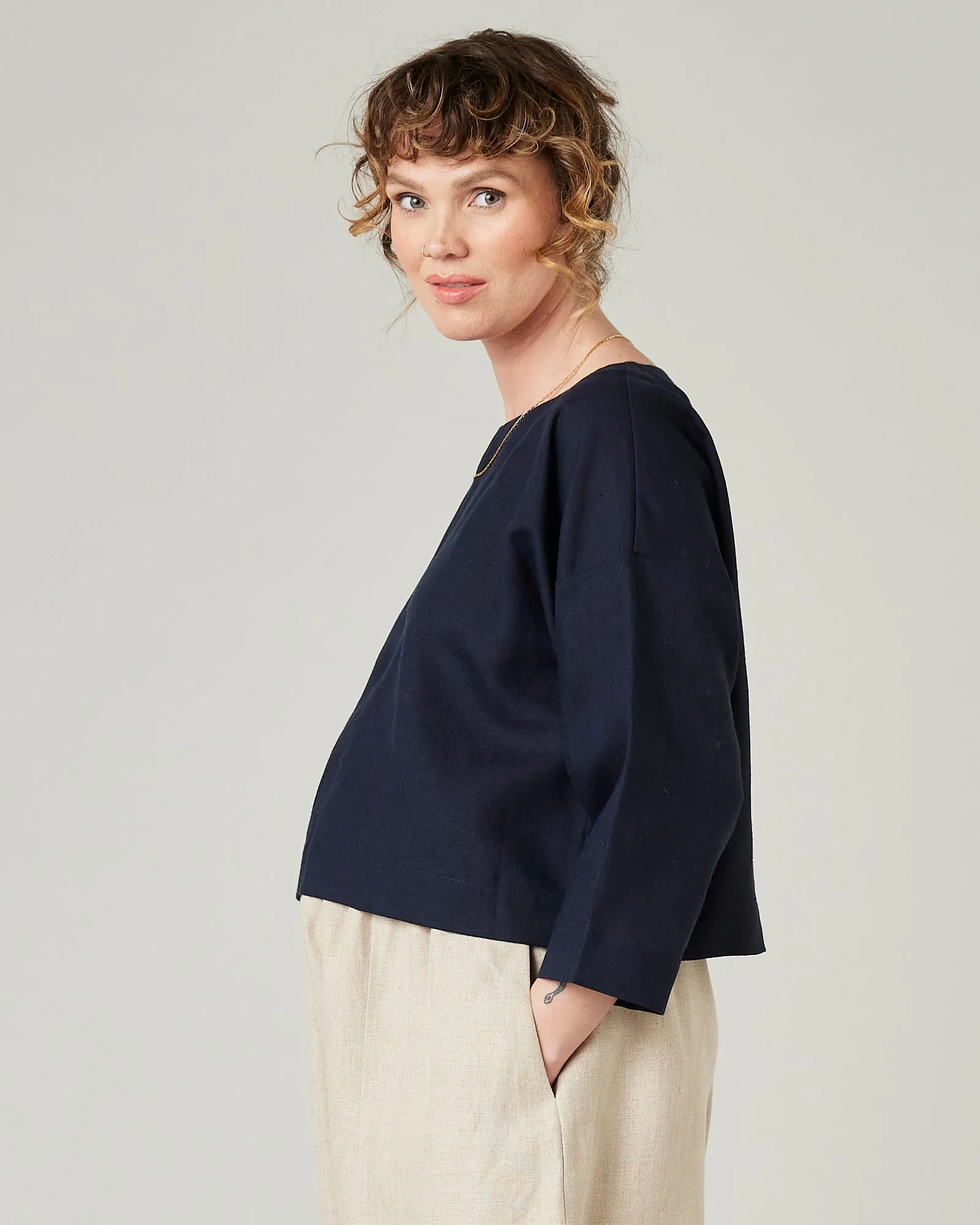 Lily Navy Linen Top sold by Beyond Nine product image thumbnail 2