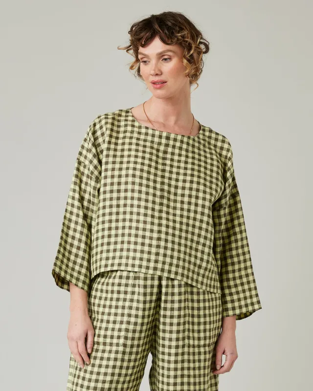 Lily Matcha Gingham Linen Top sold by Beyond Nine