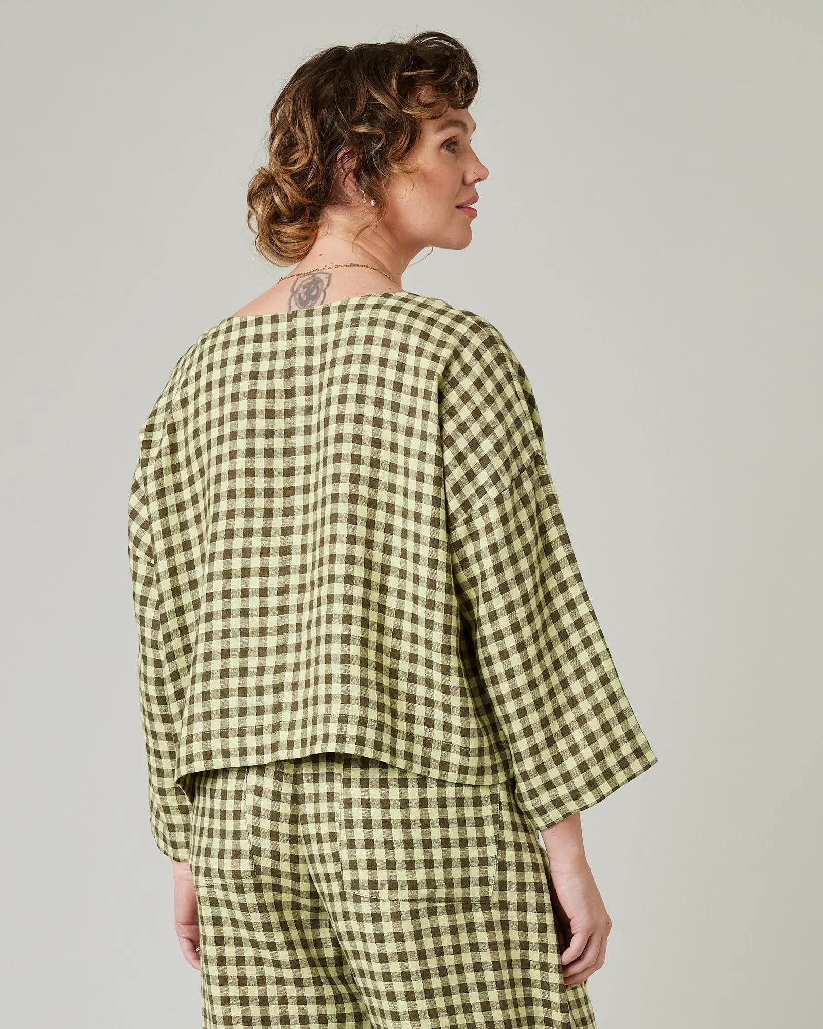Lily Matcha Gingham Linen Top sold by Beyond Nine product image thumbnail 3