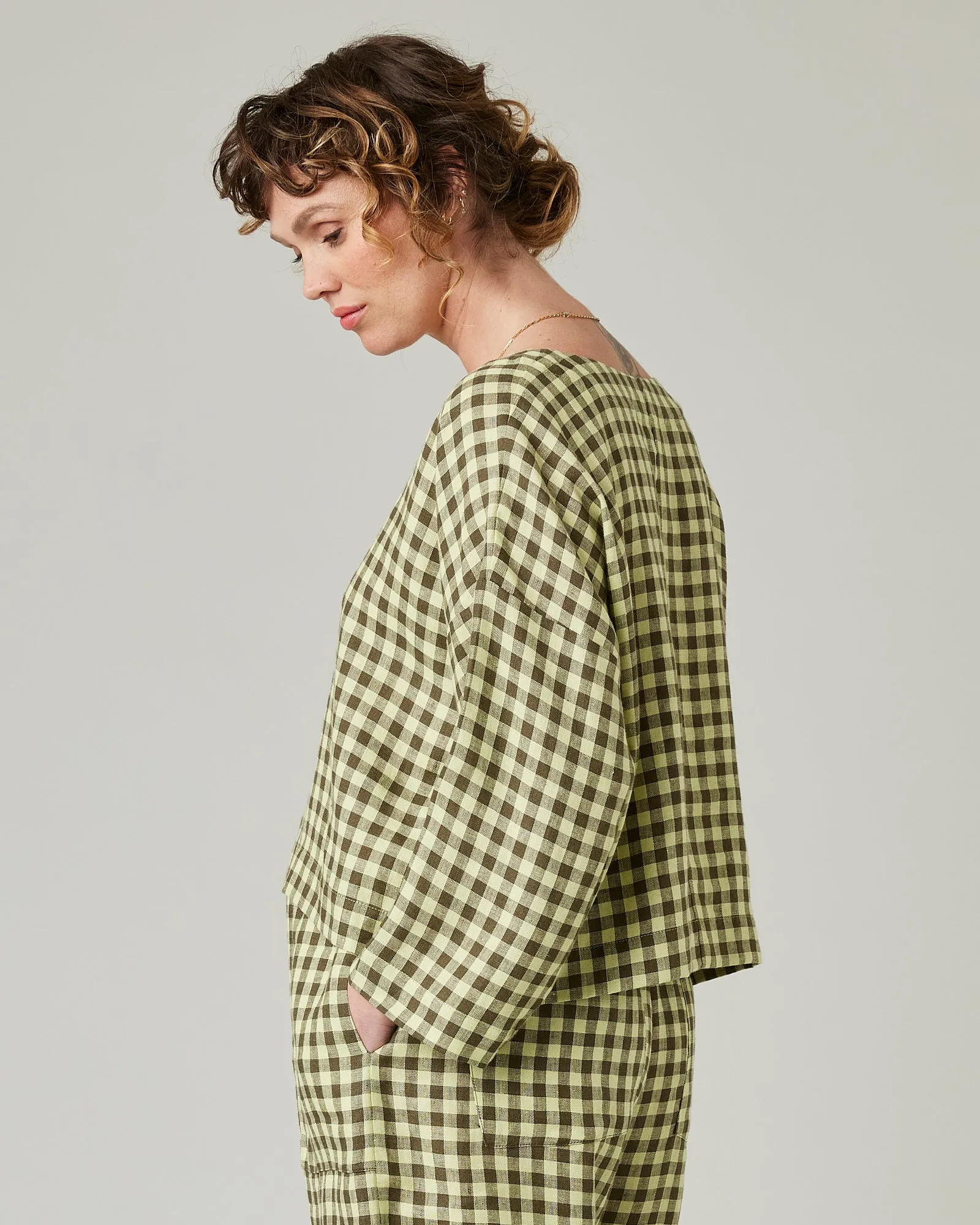 Lily Matcha Gingham Linen Top sold by Beyond Nine product image thumbnail 2