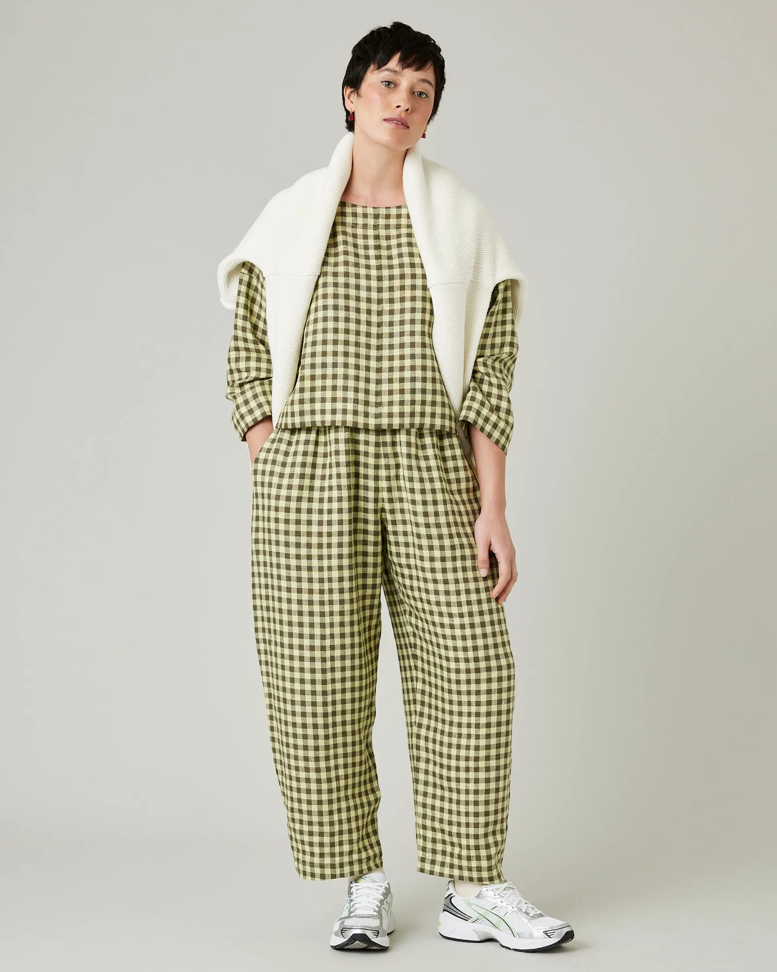 Mabel Matcha Gingham Linen Trousers sold by Beyond Nine