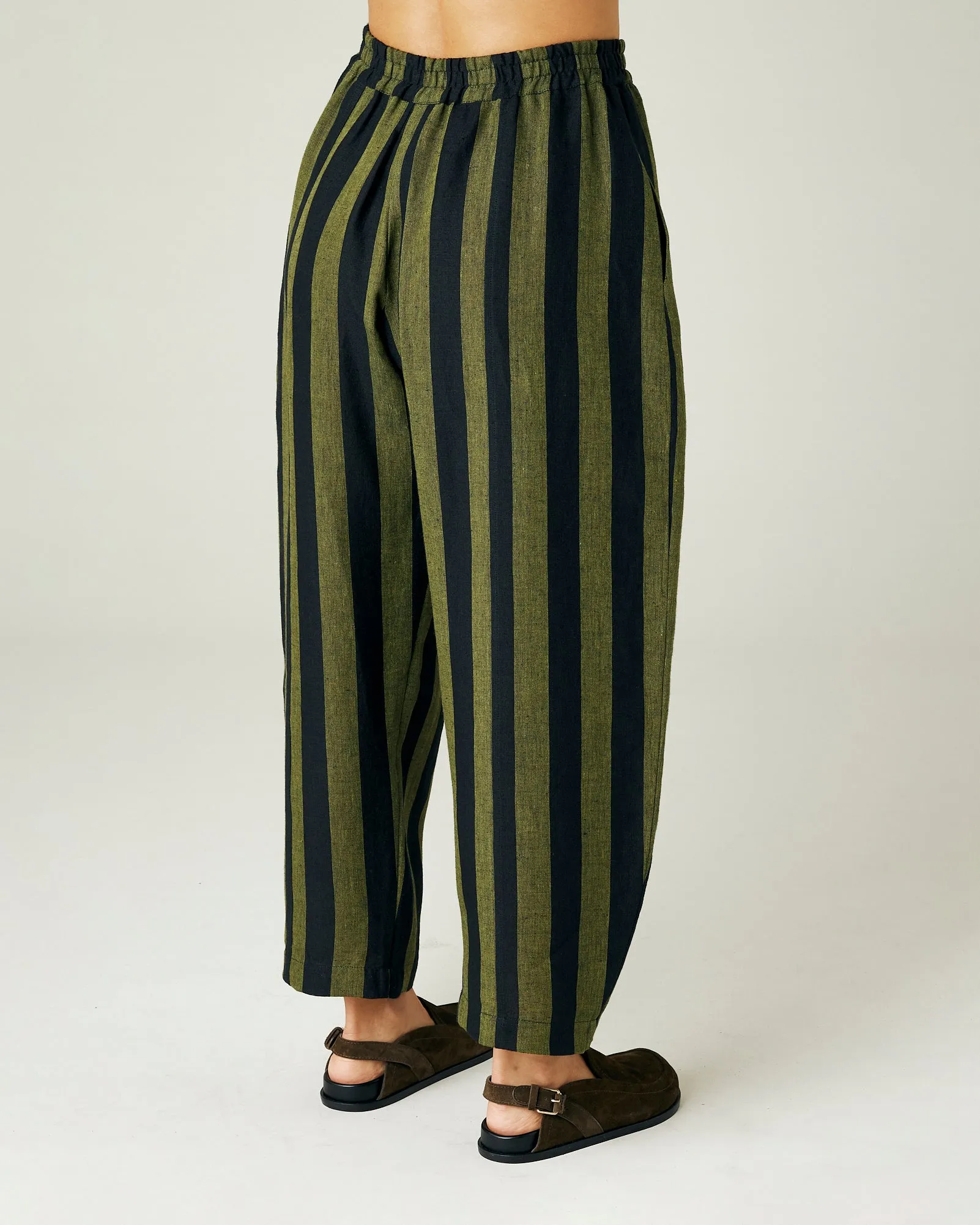 Mabel Olive and Black Stripe Linen Trousers sold by Beyond Nine product image thumbnail 4