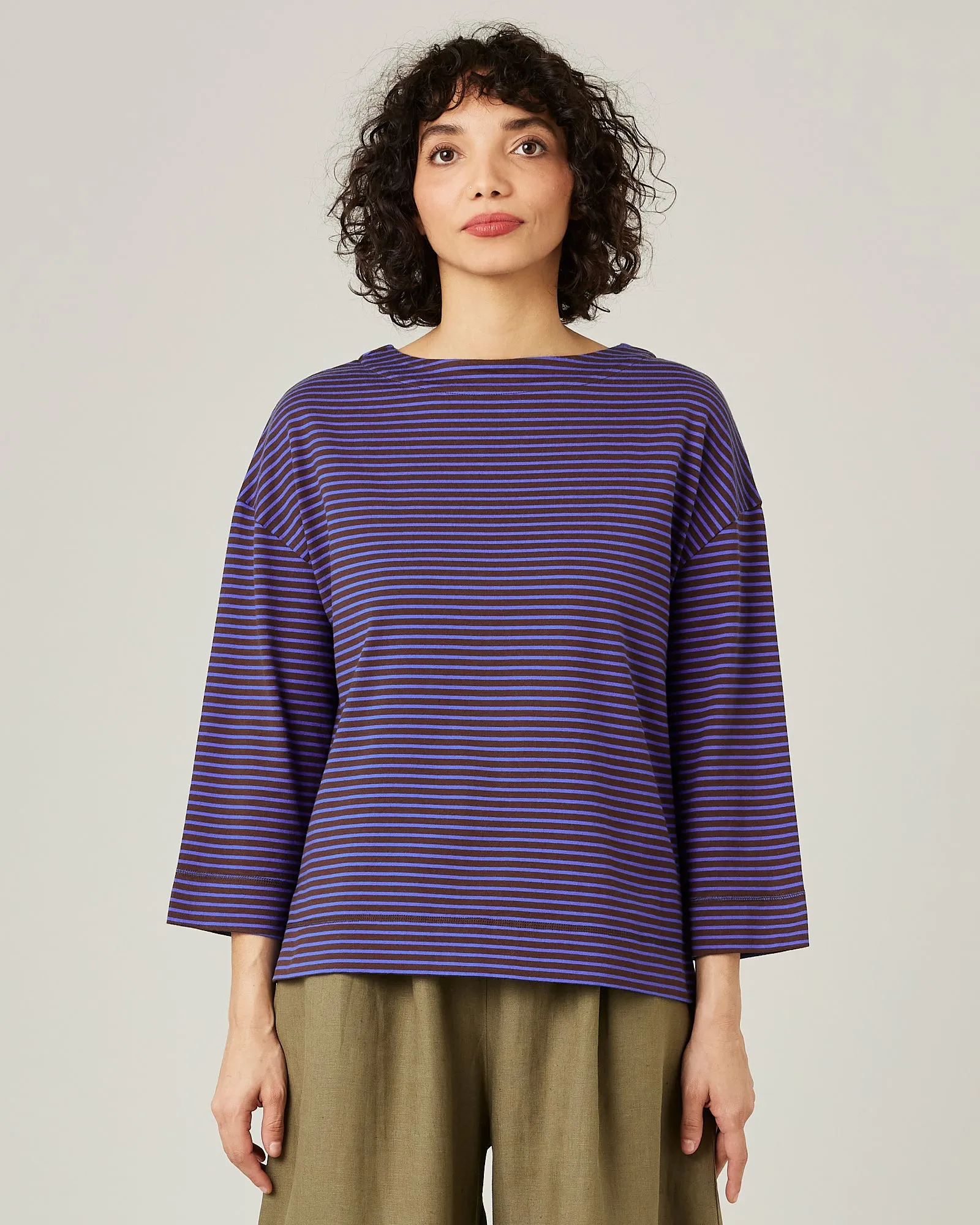 Breton Top Brown & Blue Stripe sold by Beyond Nine