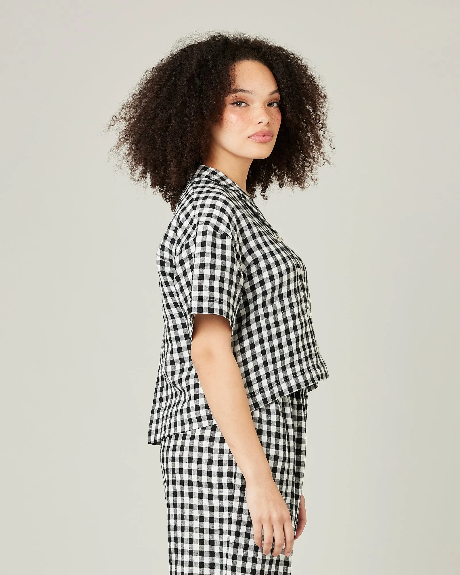 Ultimate PJ Top Black & White Gingham Linen sold by Beyond Nine product image thumbnail 4