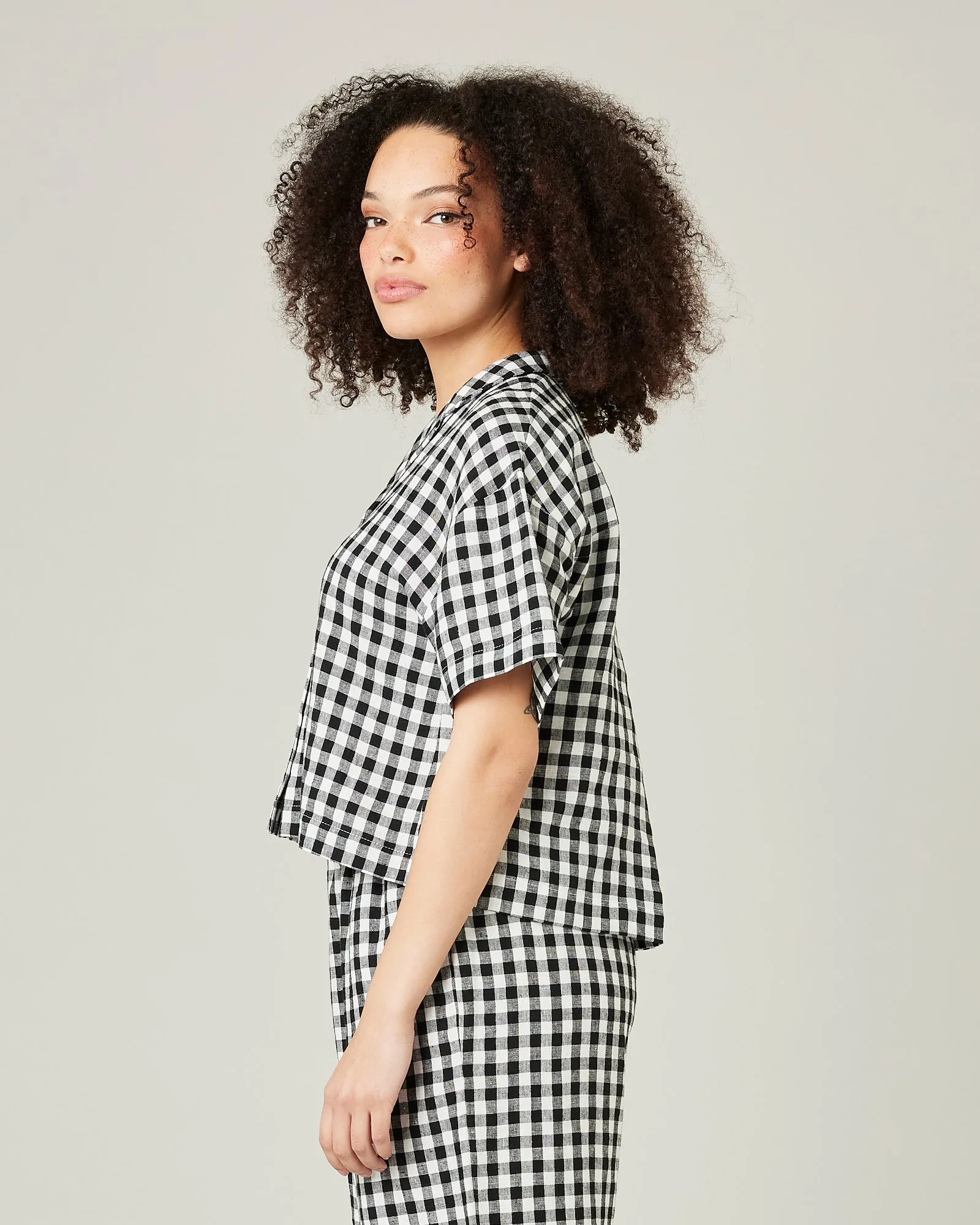 Ultimate PJ Top Black & White Gingham Linen sold by Beyond Nine product image thumbnail 2