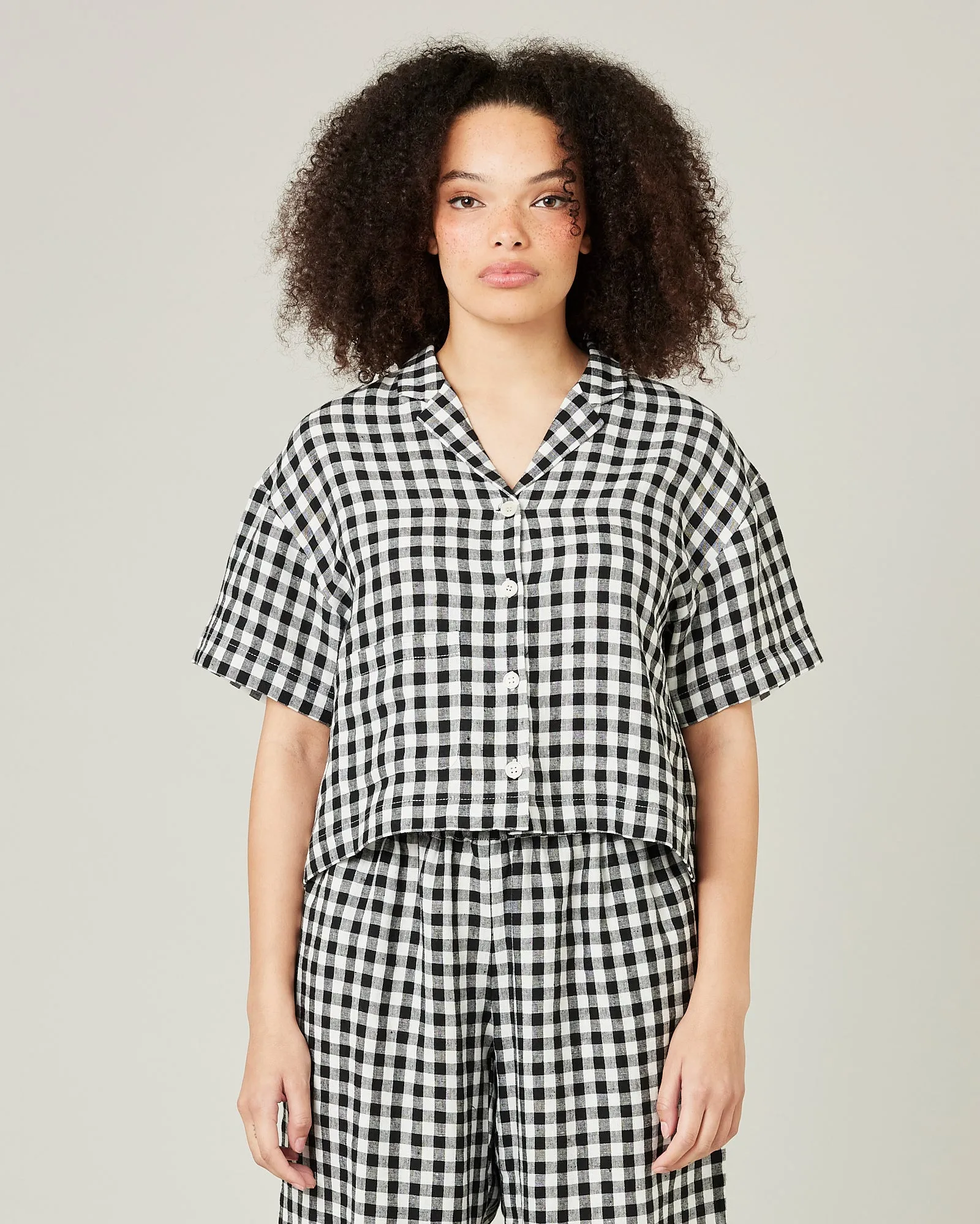Ultimate PJ Top Black & White Gingham Linen sold by Beyond Nine