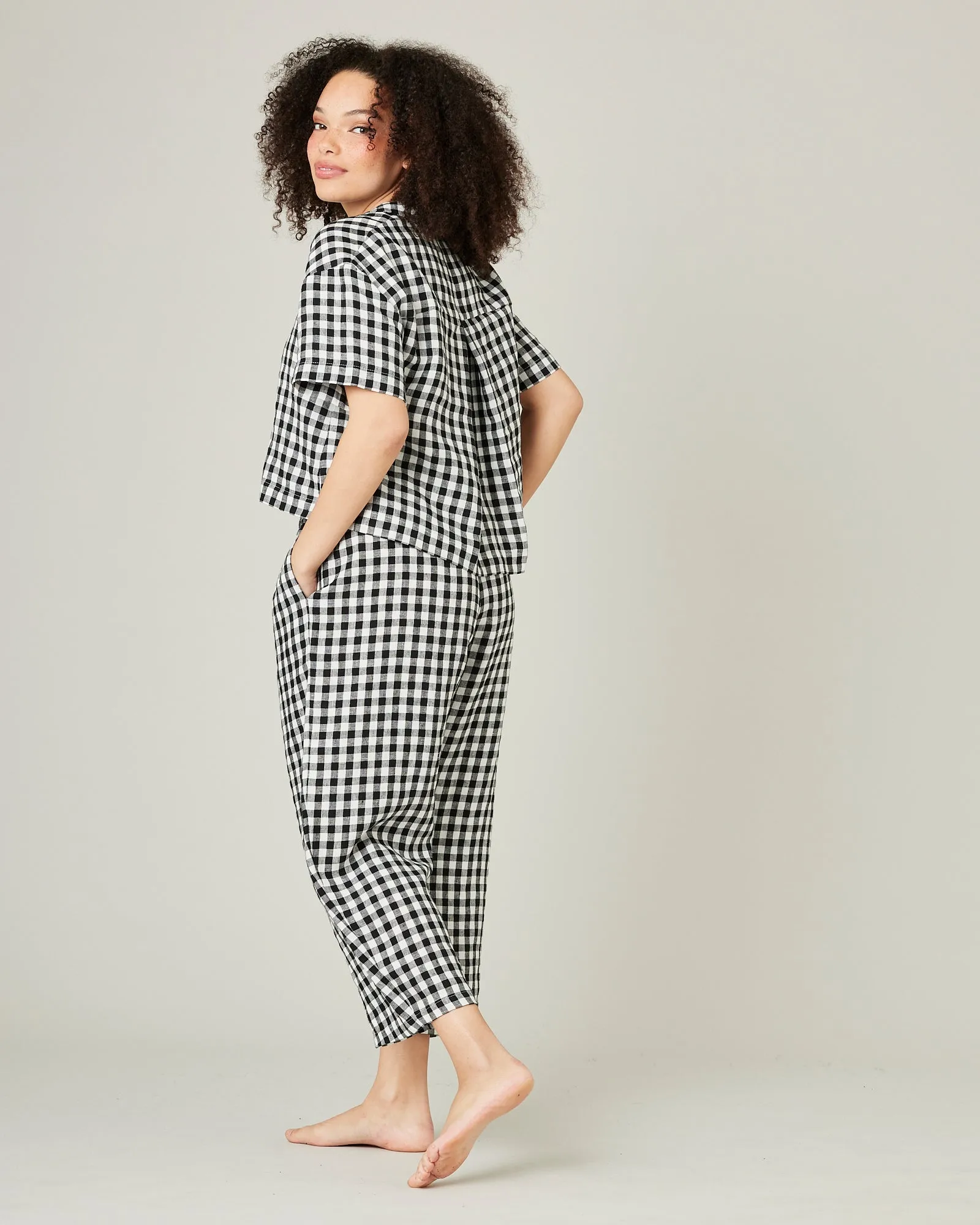 Ultimate PJ Top Black & White Gingham Linen sold by Beyond Nine product image thumbnail 5