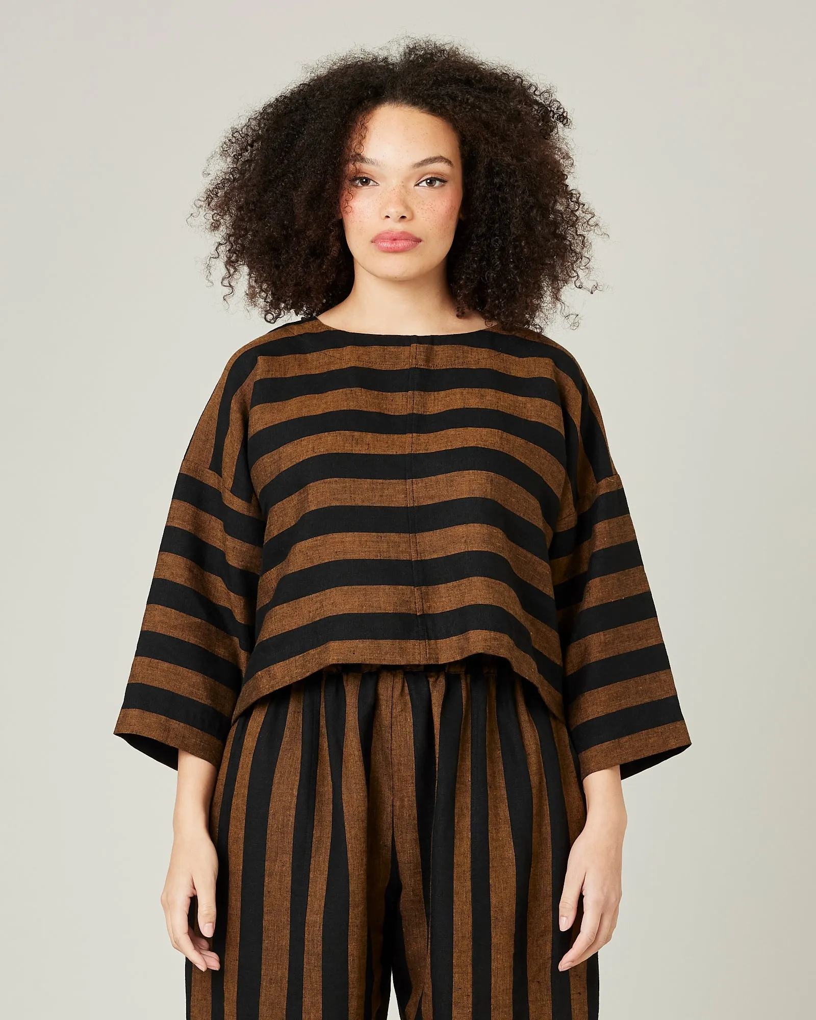 Lily Rust & Black Stripe Linen Top sold by Beyond Nine