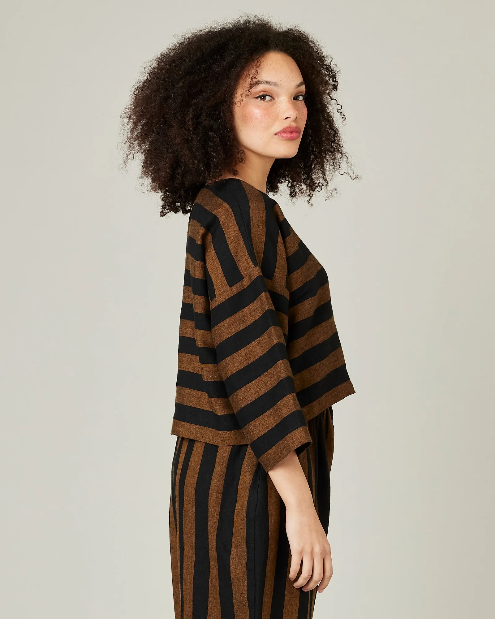 Lily Rust & Black Stripe Linen Top sold by Beyond Nine product image thumbnail 4