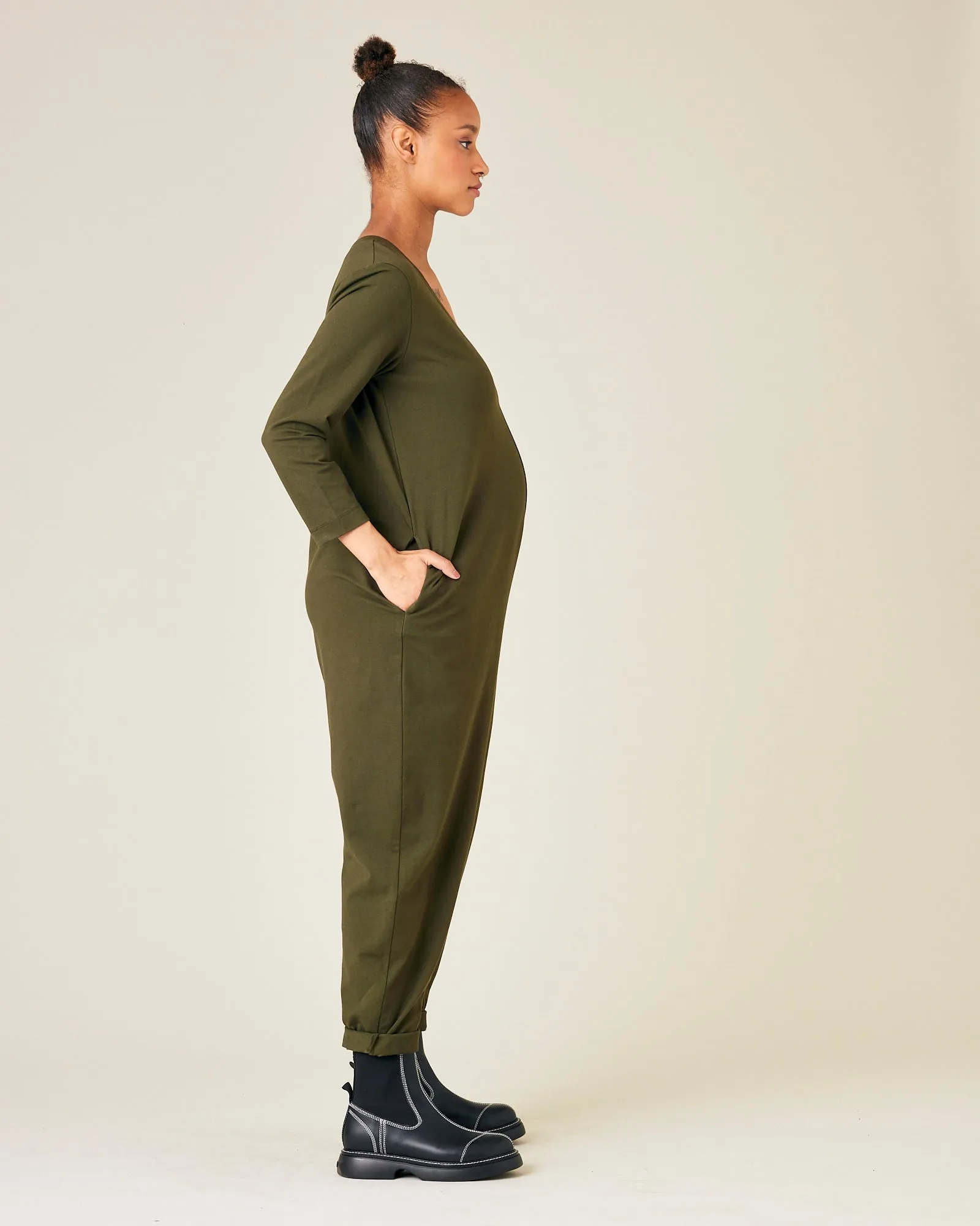 Milly Olive Cotton Jersey Jumpsuit with Pockets sold by Beyond Nine product image thumbnail 4