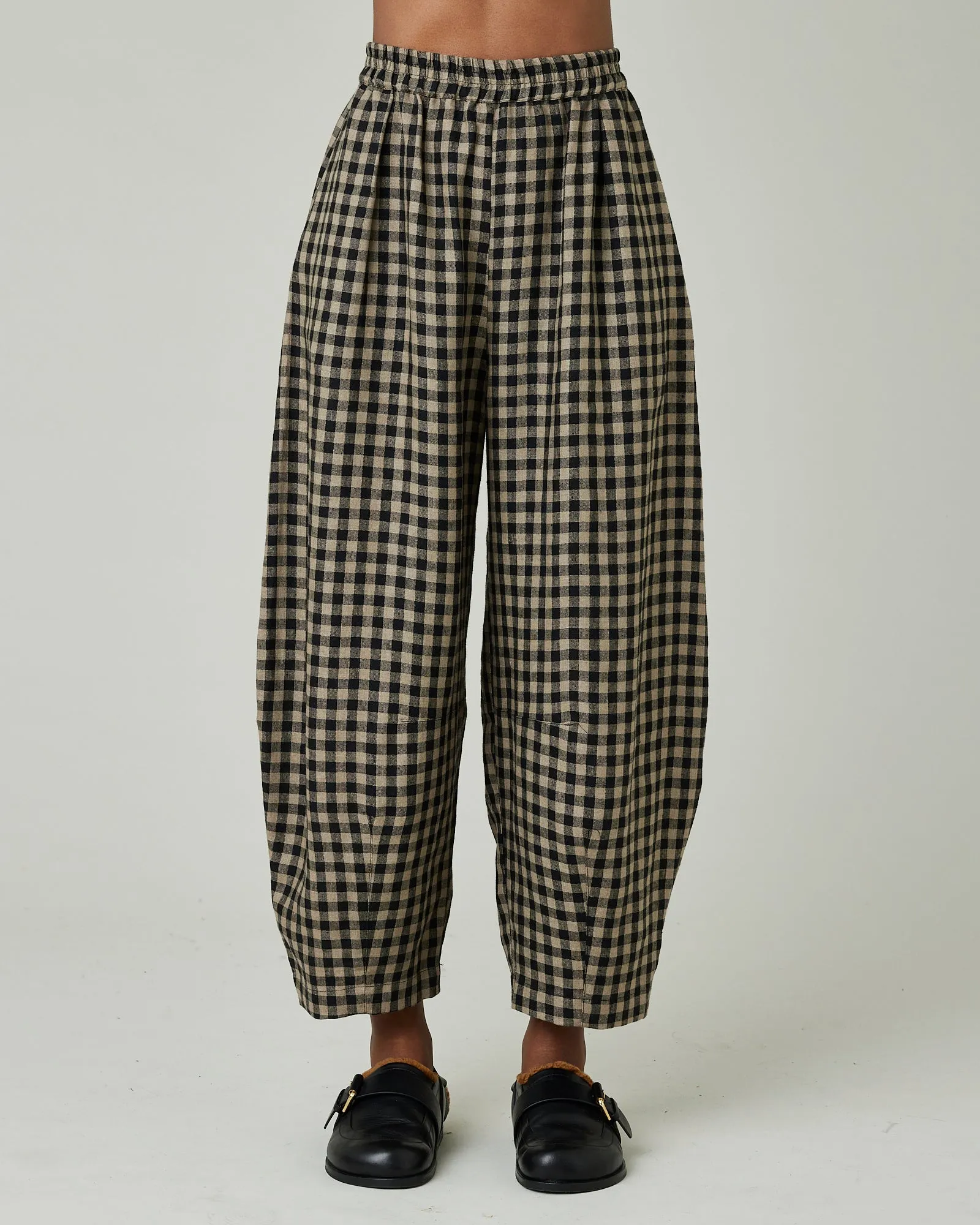 Daisy Coffee Gingham Linen Trousers sold by Beyond Nine
