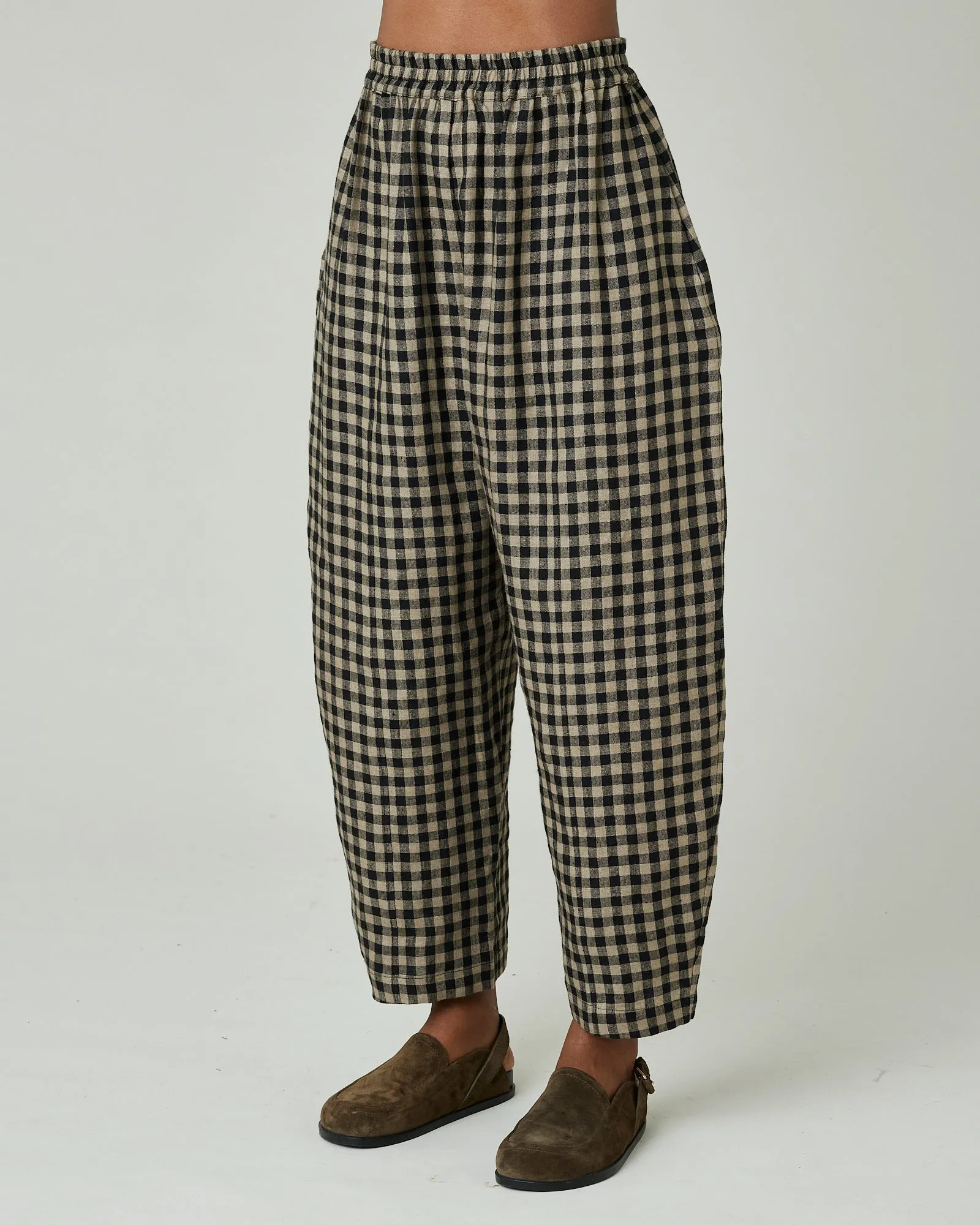 Mabel Coffee Gingham Linen Trousers sold by Beyond Nine product image thumbnail 2