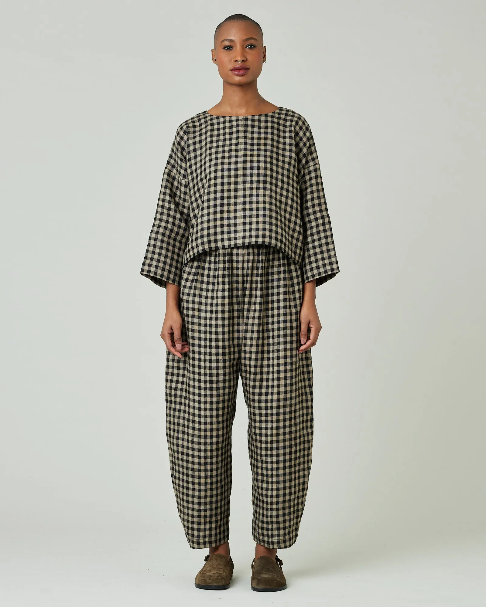 Mabel Coffee Gingham Linen Trousers sold by Beyond Nine product image thumbnail 5