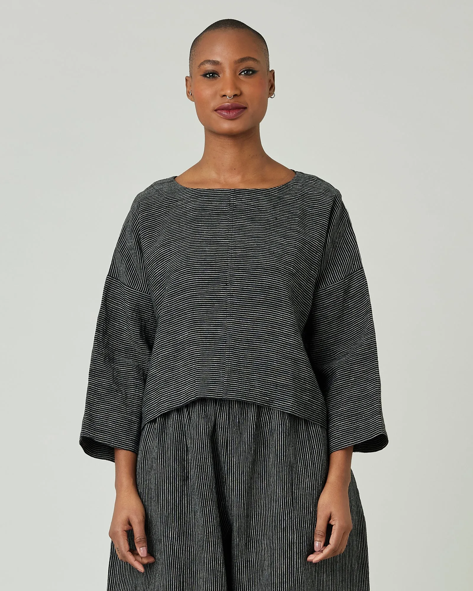 Lily Black & Ecru Pencil Stripe Linen Top sold by Beyond Nine