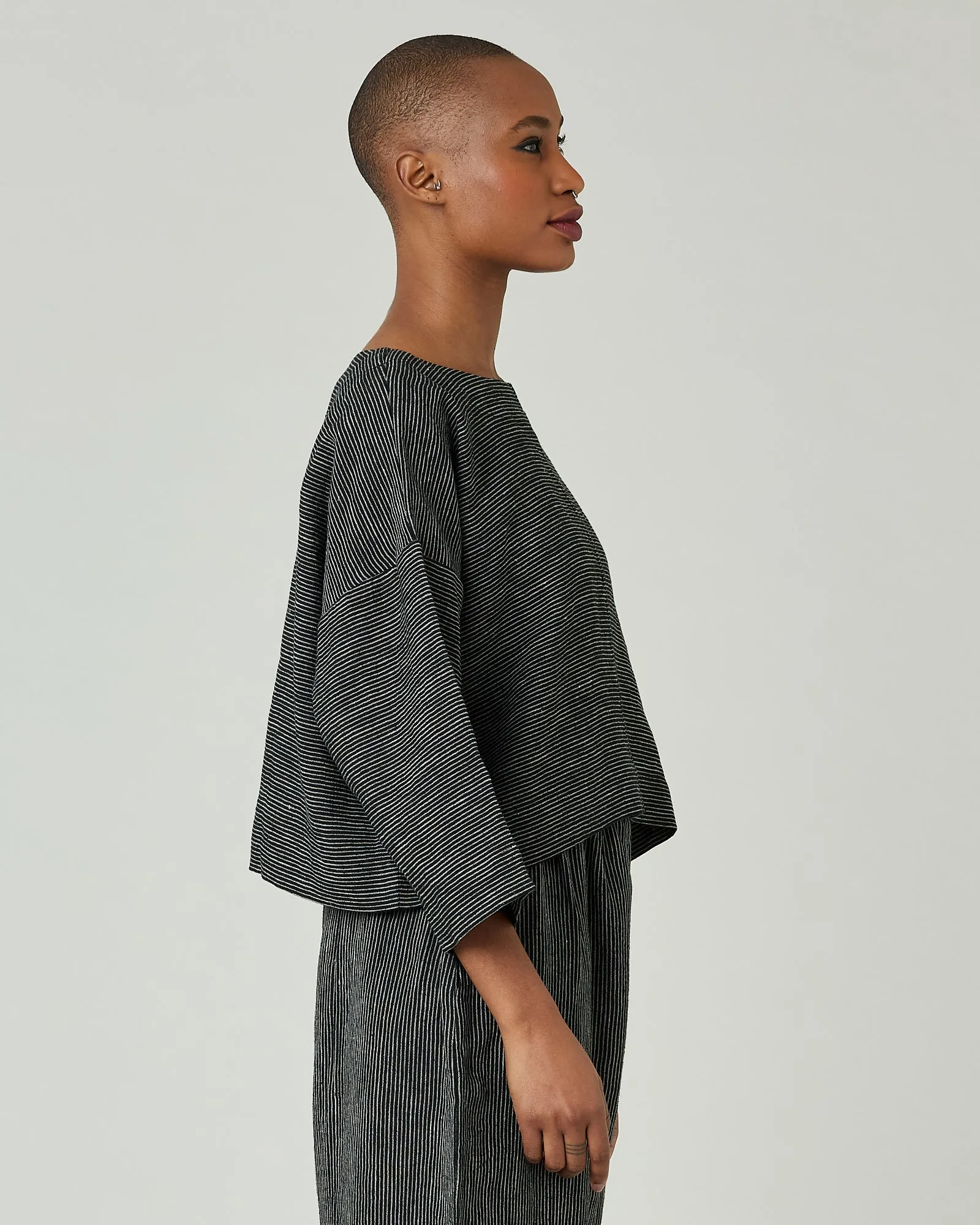 Lily Black & Ecru Pencil Stripe Linen Top sold by Beyond Nine product image thumbnail 4