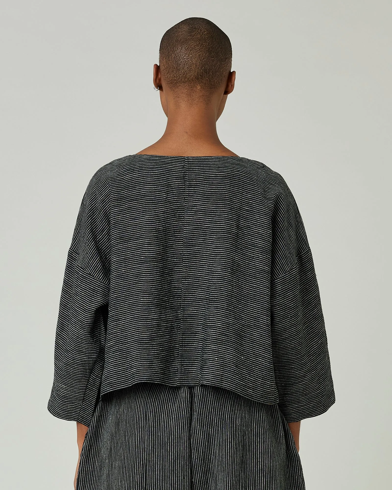 Lily Black & Ecru Pencil Stripe Linen Top sold by Beyond Nine product image thumbnail 3